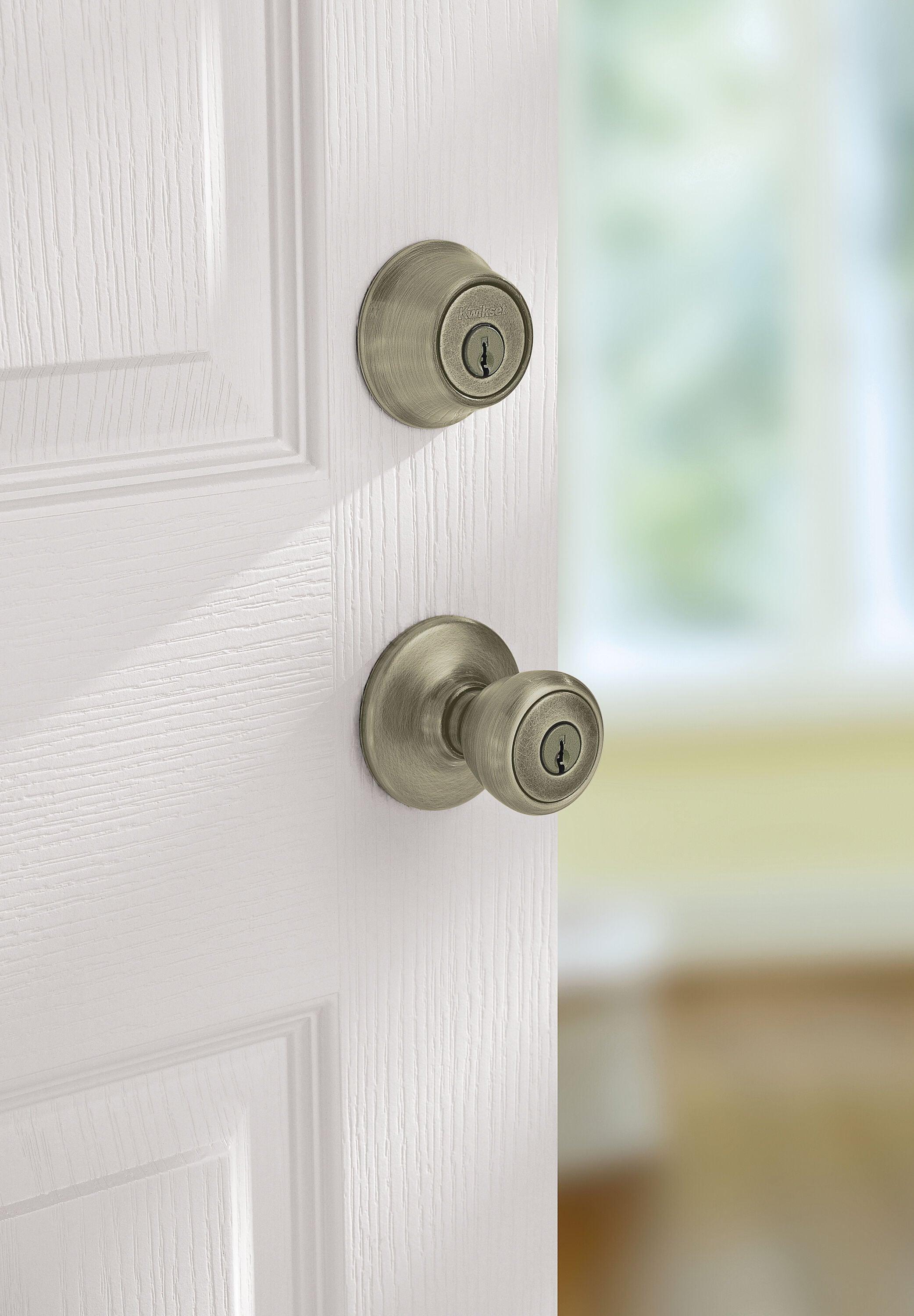 Tylo Antique Brass Exterior Entry Door Knob and Double Cylinder Deadbolt Combo Pack