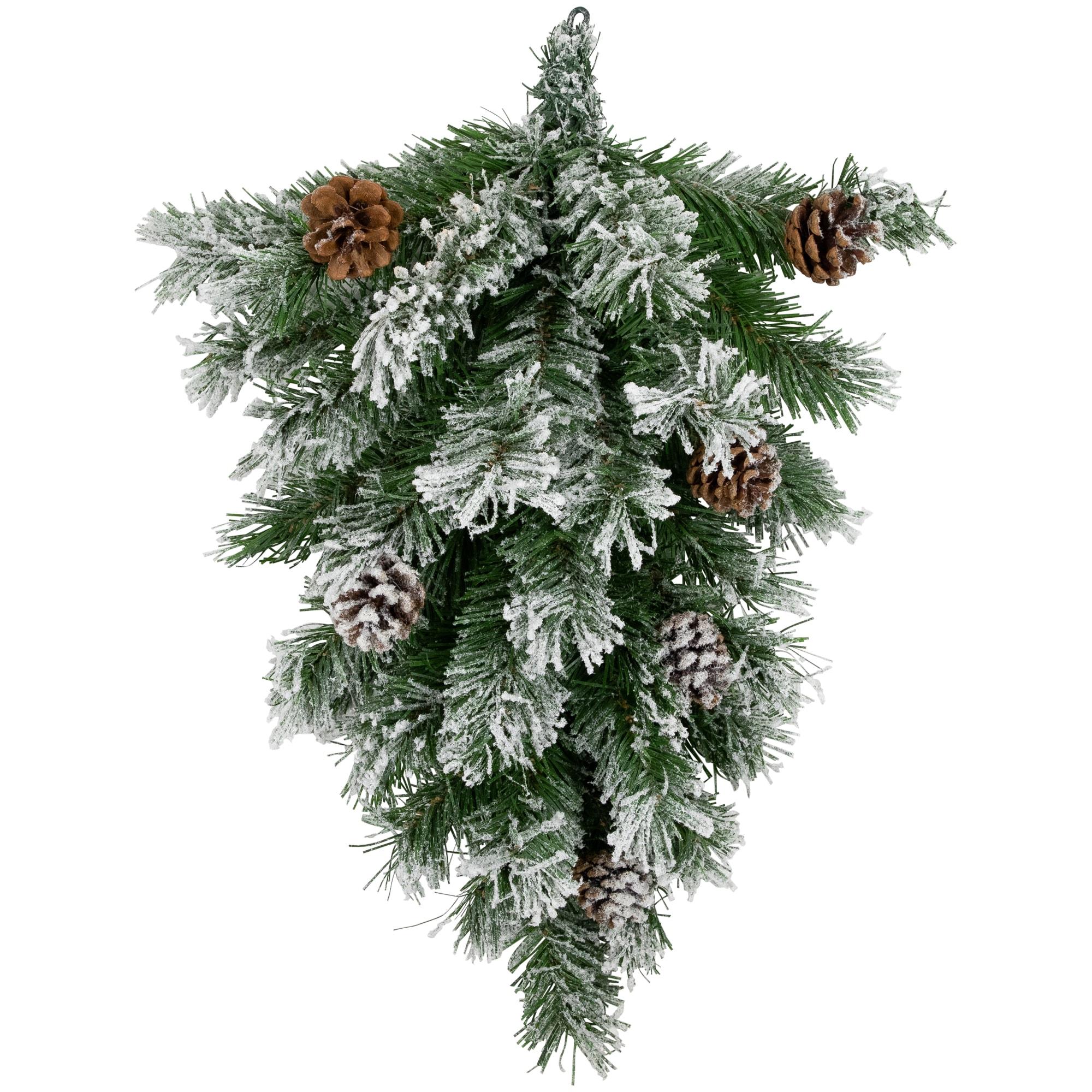 Northlight 22" Unlit Snowy Flocked and Pinecones Christmas Teardrop Swag
