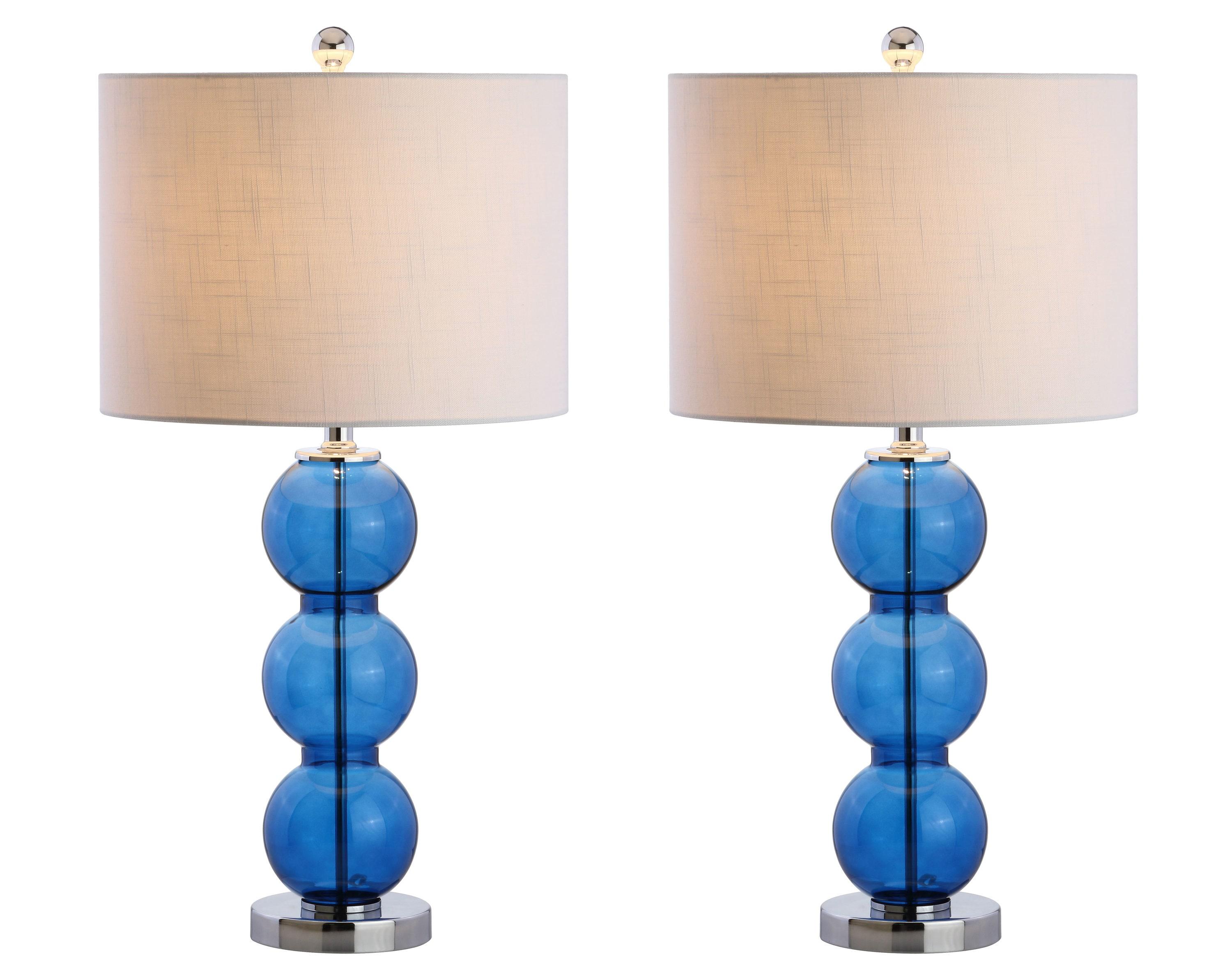 JONATHAN Y Bella 27" Glass Triple-Sphere LED Table Lamp, Cobalt Blue/Chrome (Set of 2)