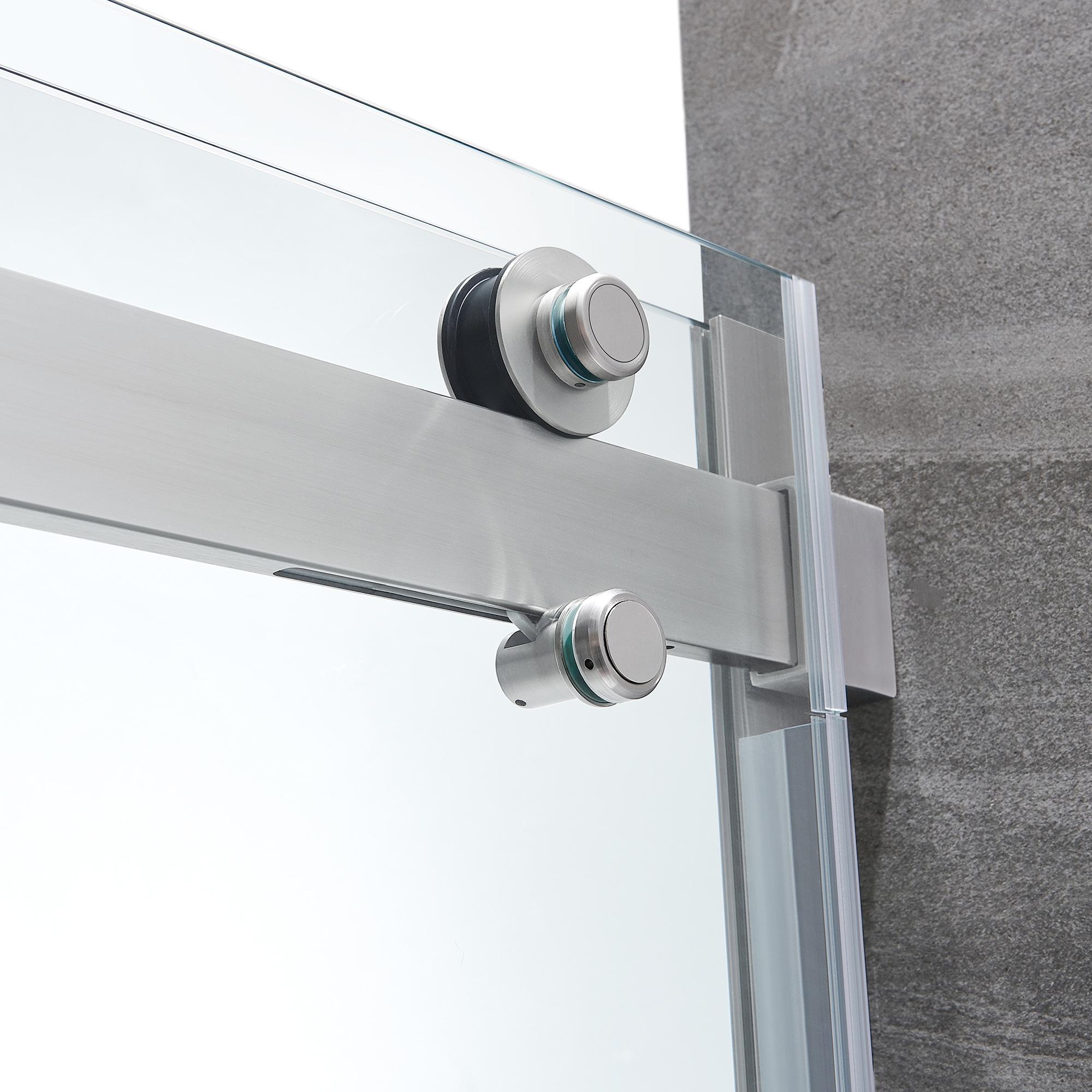 OVE Decors Bel Soft Close Satin nickel 72-in W x 78.75-in H Frameless Clear Glass Sliding Soft Close Shower door