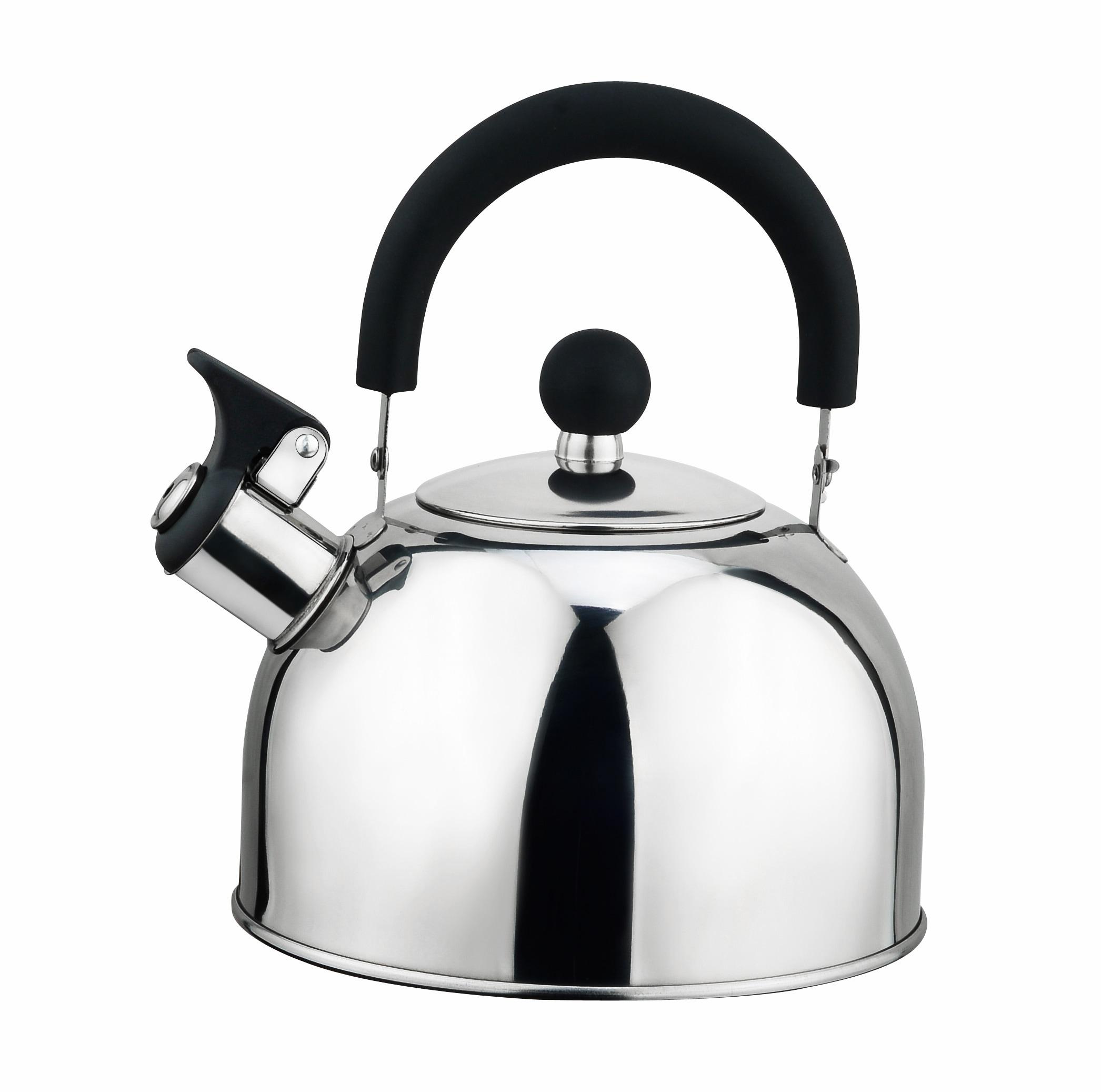 Dependable Industries Classic Stainless Steel Whistling Tea Kettle Silver Shiny Finish with Bakelite Handles BPA Free 2.5qt/2.37l