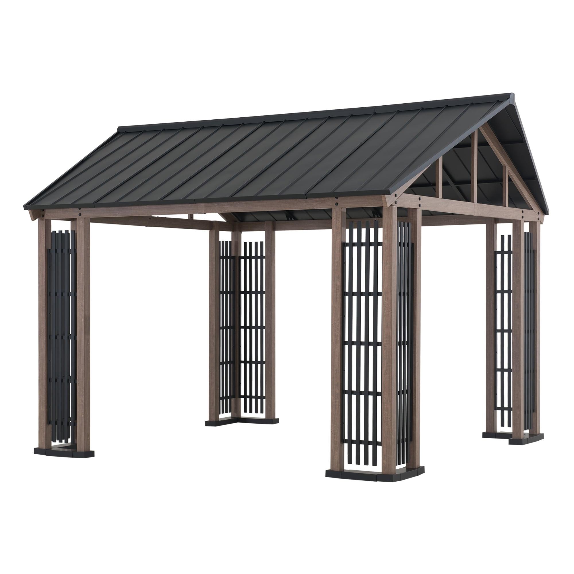 Sunjoy 11x13 ft. Hardtop Gazebo Outdoor Galvanized Steel Gazebo w/ Metal Gable Roof and Movable Ceiling Hook, Suitable for Patio & Backyard, Black