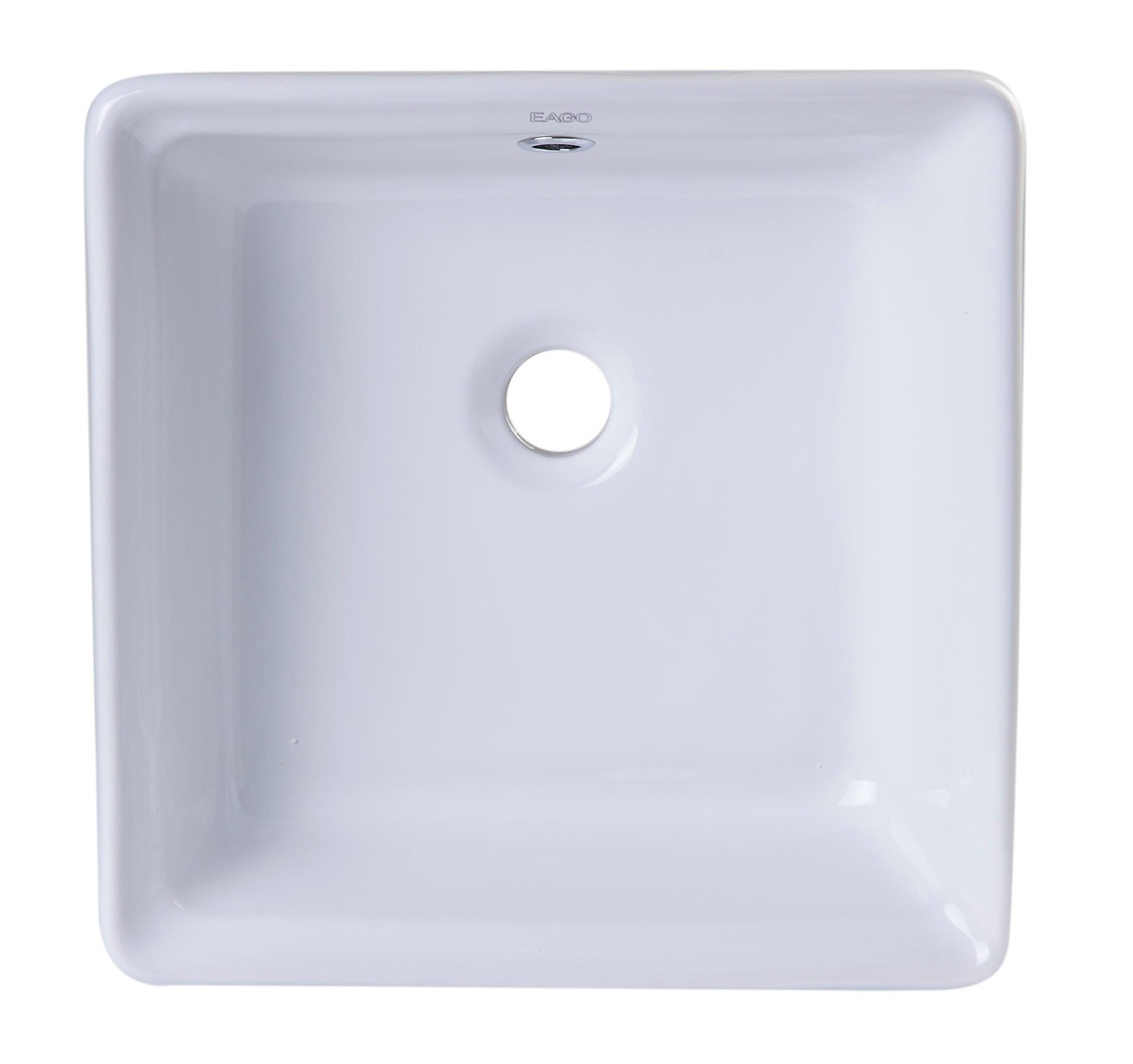 EAGO 15'' White Porcelain Square Bathroom Sink with Overflow