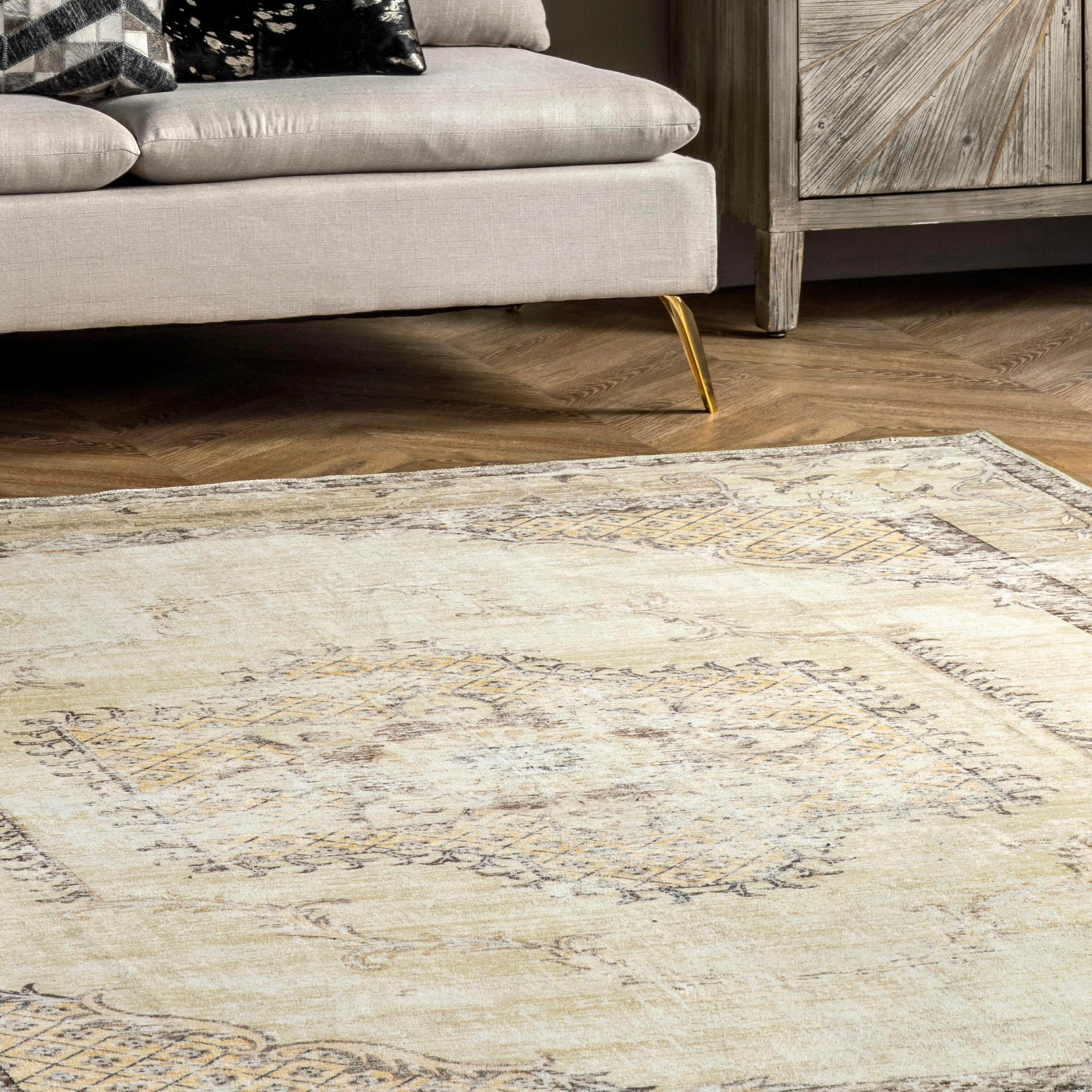 Nuloom Glenda Medallion 8x10 Machine Washable Indoor Area Rug for Living Room Bedroom Dining Room Kitchen, Cream/Grey