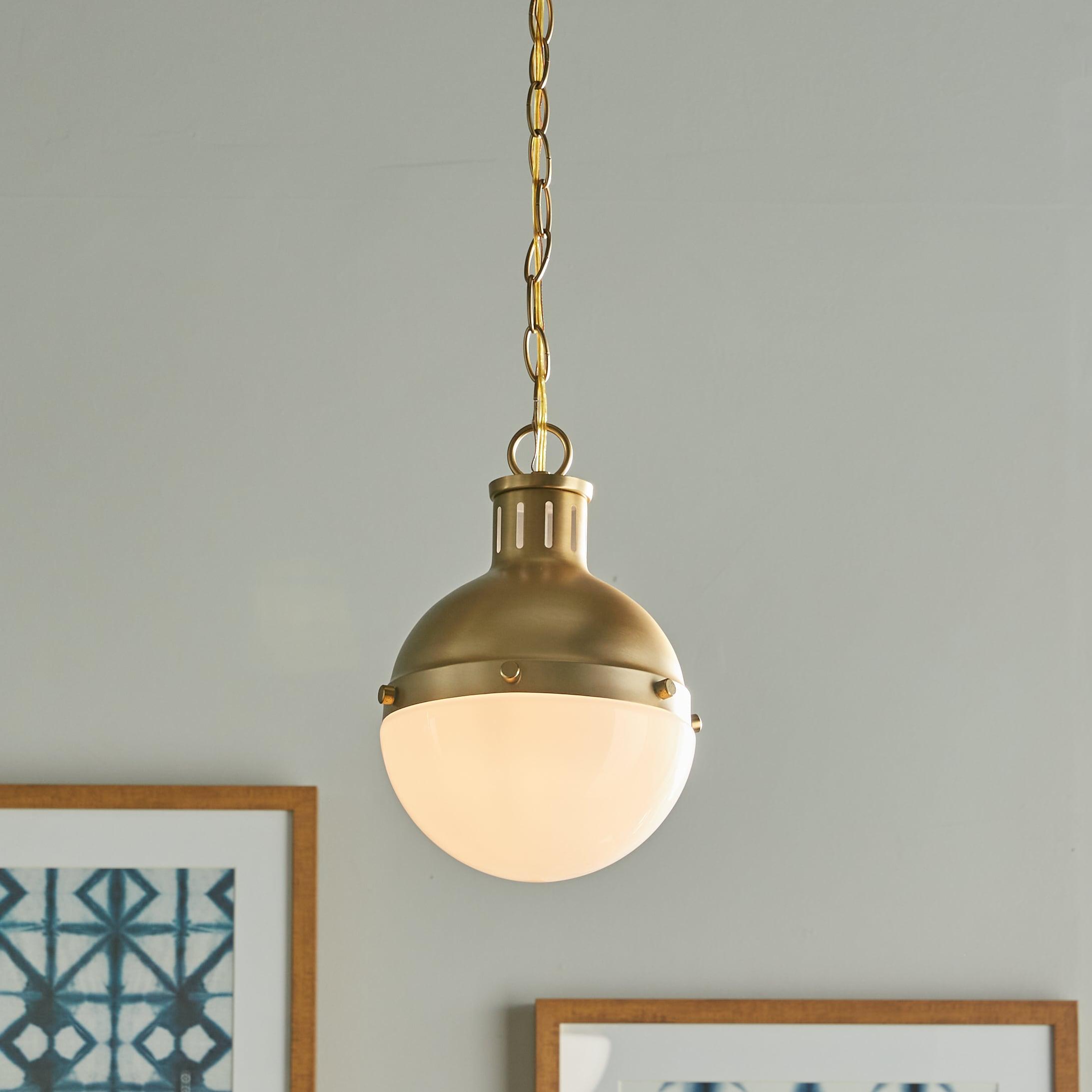 Satin Brass Mini Globe Pendant with Smooth White Glass Shade