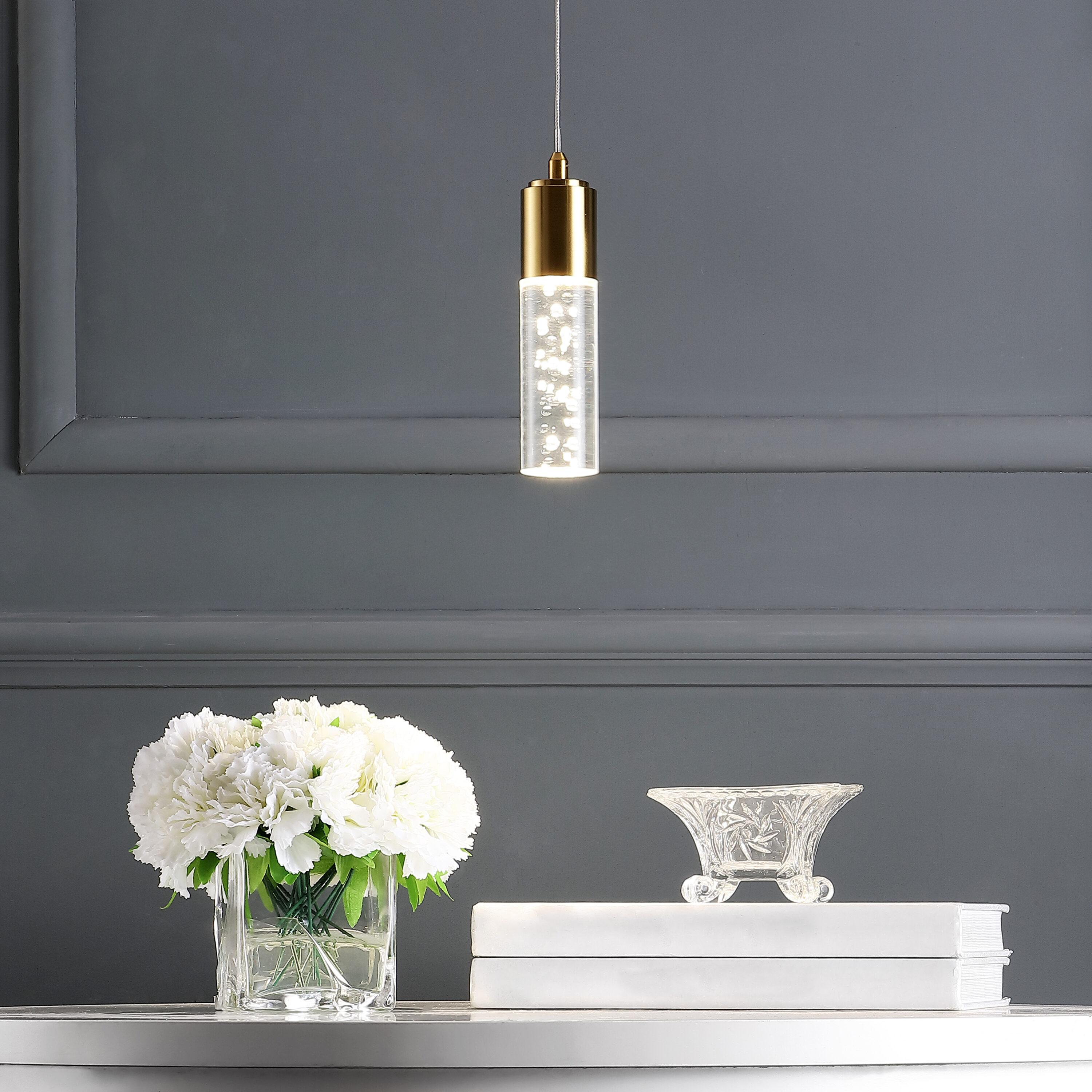 JONATHAN Y Cristal 1-Light Bubble Acrylic/Iron Modern Minimalist Integrated LED Pendant, by JONATHAN  Y - 1 Light Gold