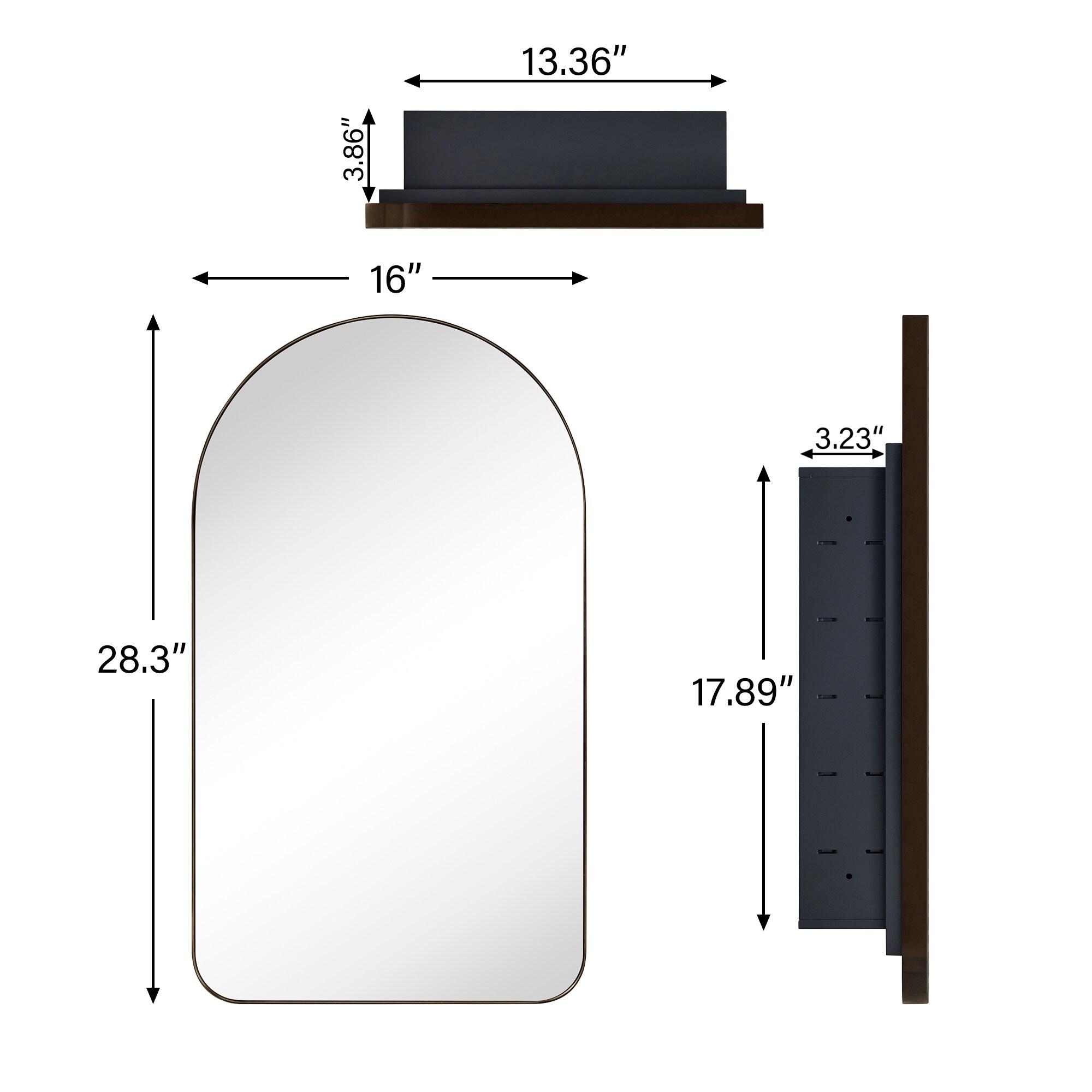 TEHOME 16 in. W x 28.3 in. H Arched Metal Framed Recessed Medicine Cabinet with Mirror for bathroom in Black