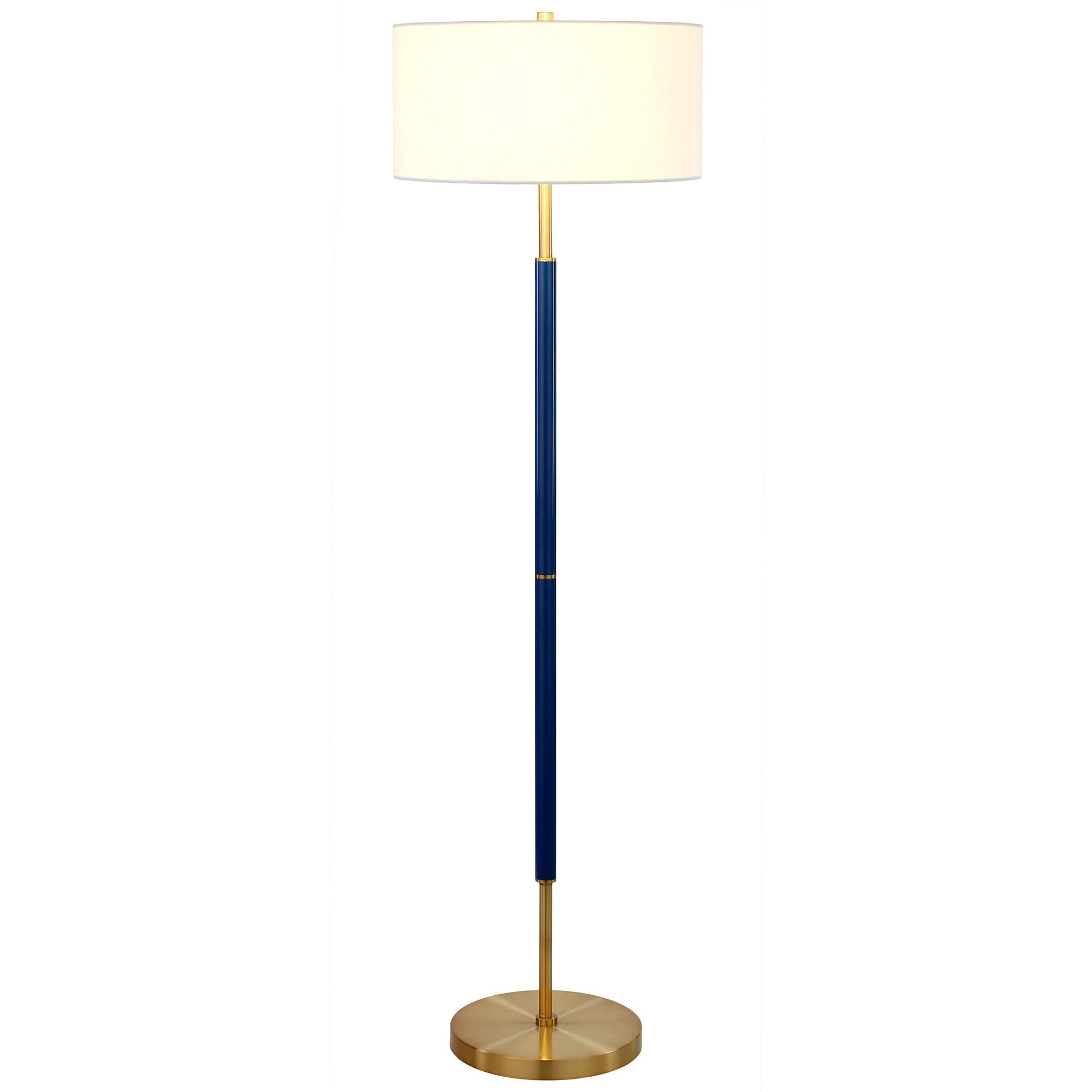 Evelyn&Zoe Simone 2-Light Floor Lamp with Fabric Shade, Blue/Brass/White