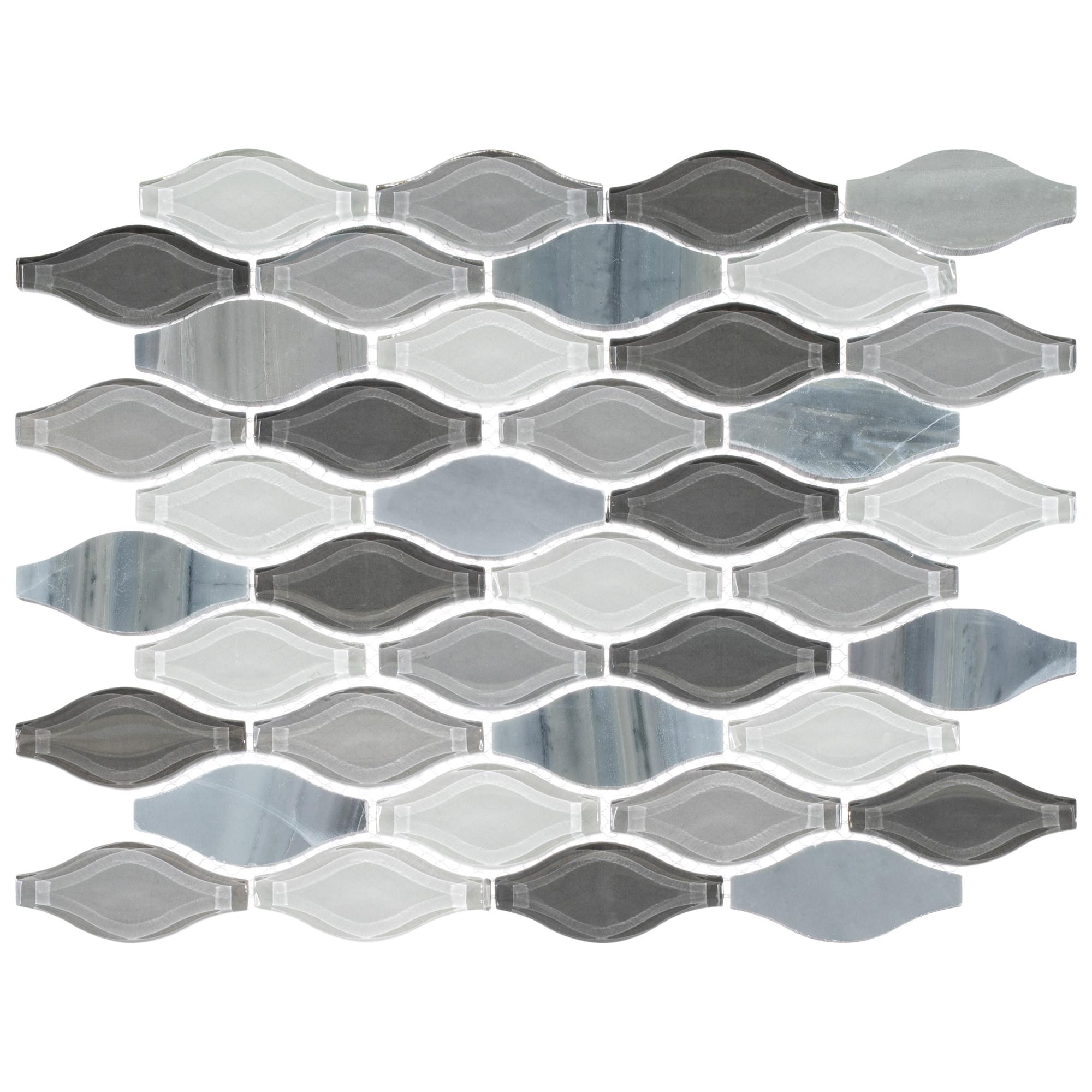 Annabelle Glass and Stone Arabesque Mosaic Kitchen Backsplash, Bathroom, Shower, Pool, Wall and Floor Tile