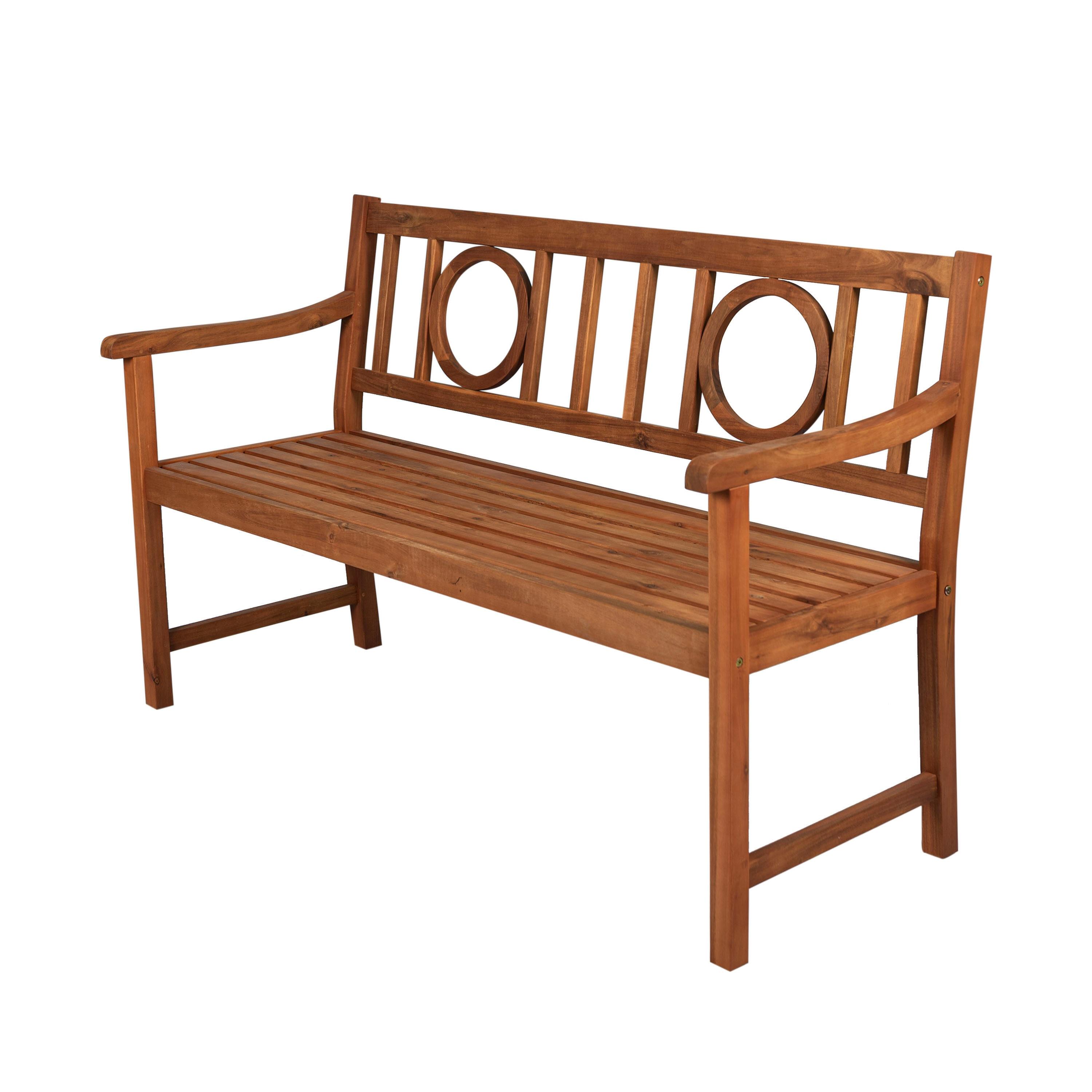 Apollo 3-Seat Circle-Back Acacia Wood Outdoor Garden Patio Bench, Teak - JONATHAN Y