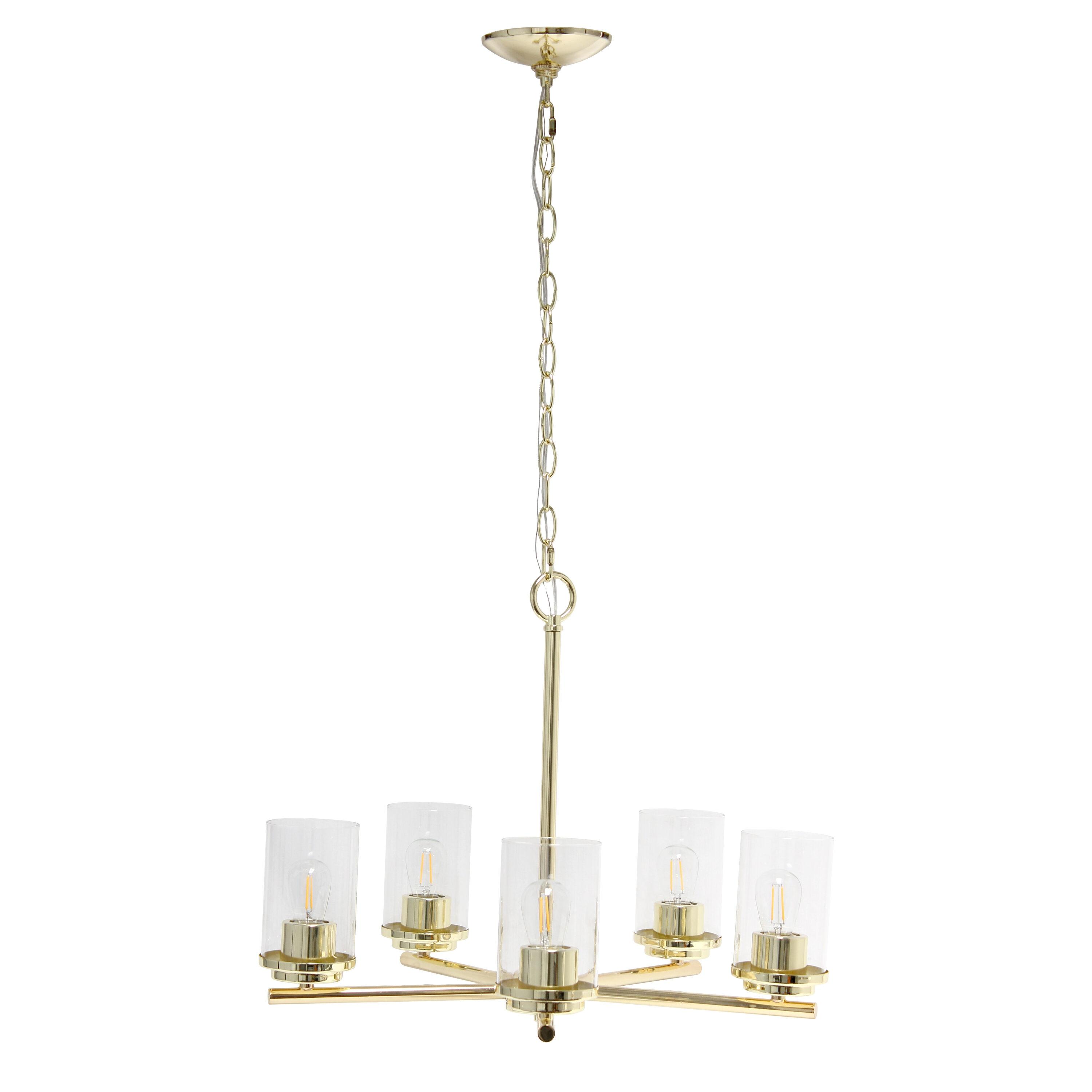 Lalia Home 5-Light 20.5" Classic Contemporary Clear Glass/Metal Hanging Pendant Gold : UL Listed, Adjustable Height