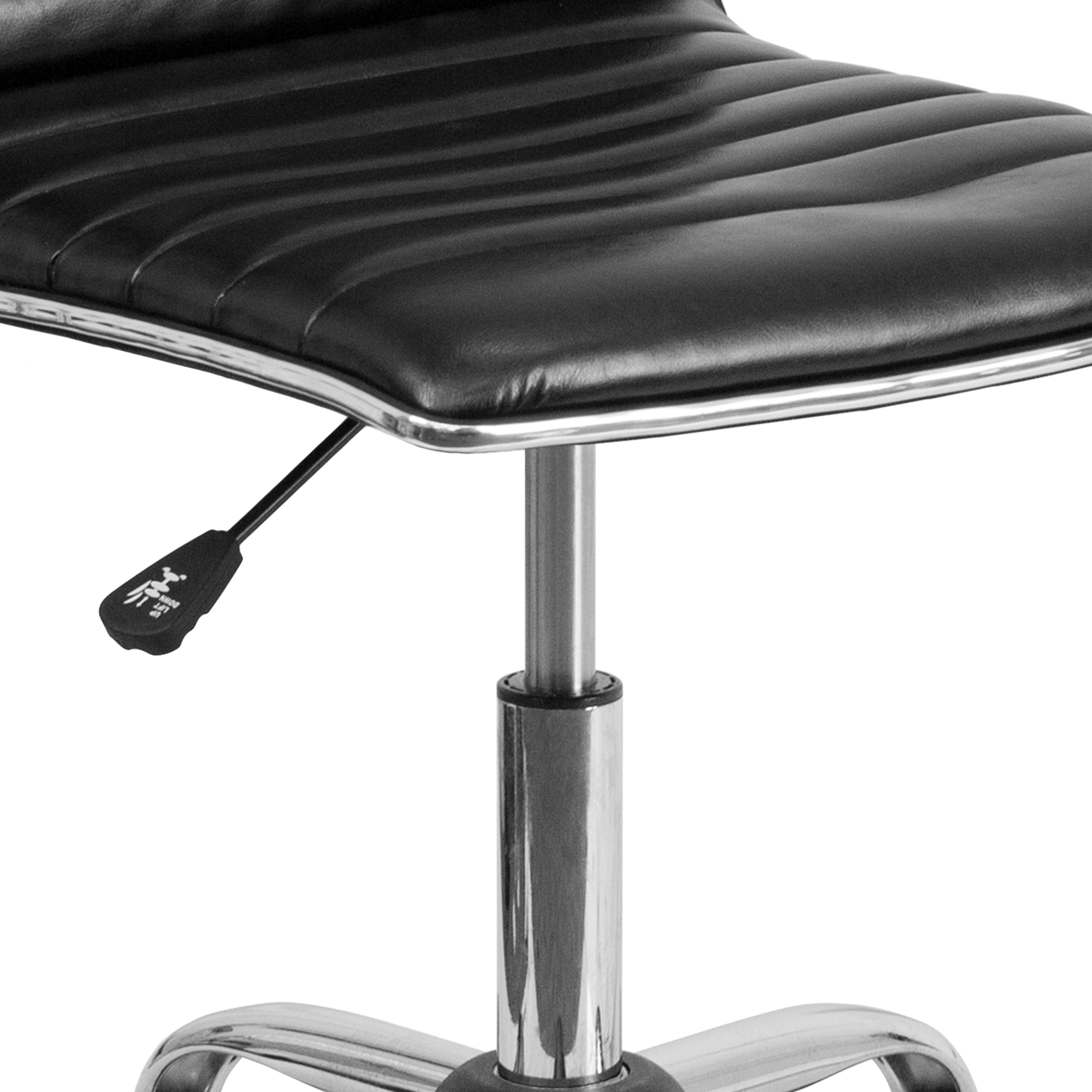 QueelQuest Adjustable Task Chair PU Leather Low Back Ribbed Armless Swivel Black Desk Chair Office Chair Wheels (Black)