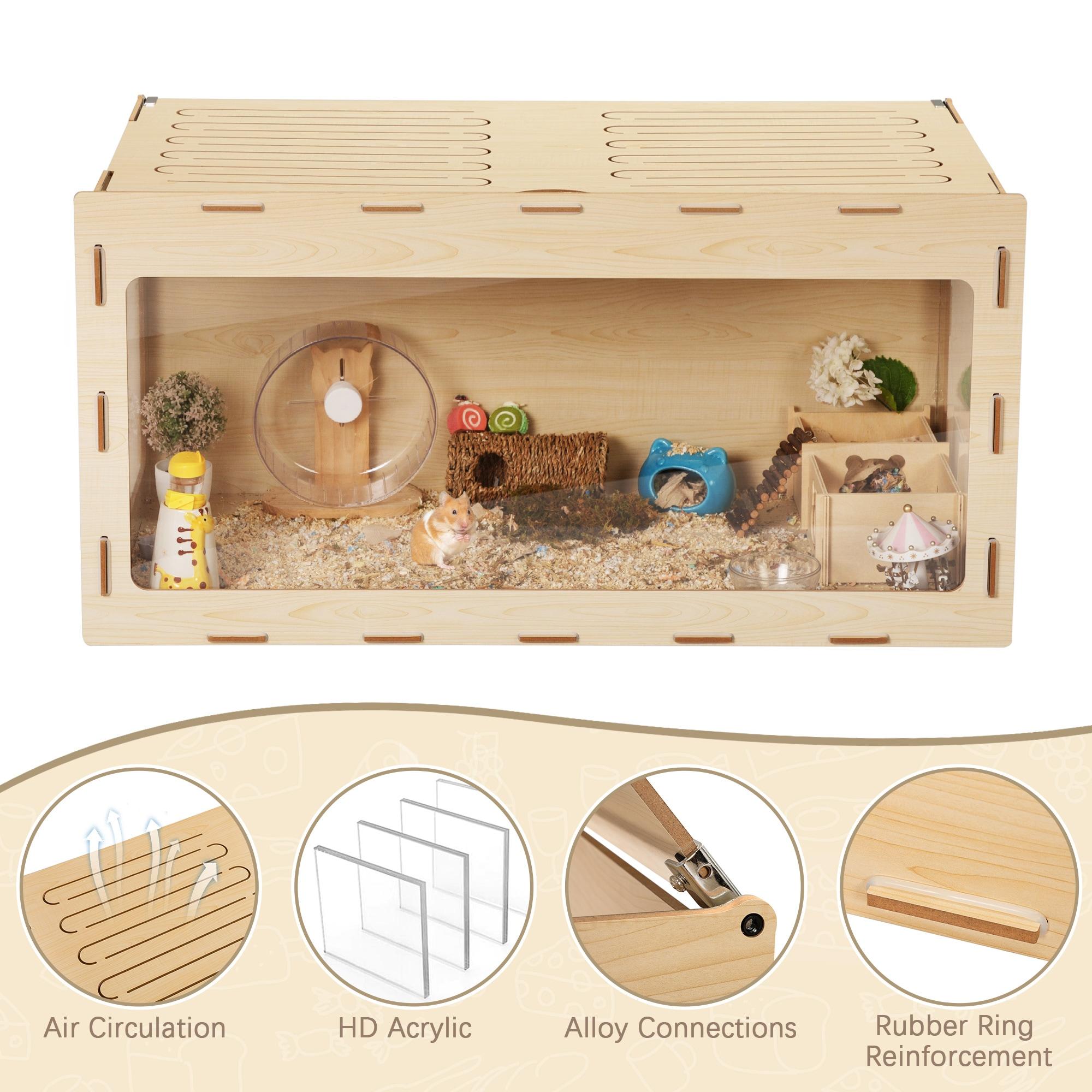 COZIWOW Large Wooden Hamster Cage,Habitat Shelter W/Acrylic Board,Flip Top