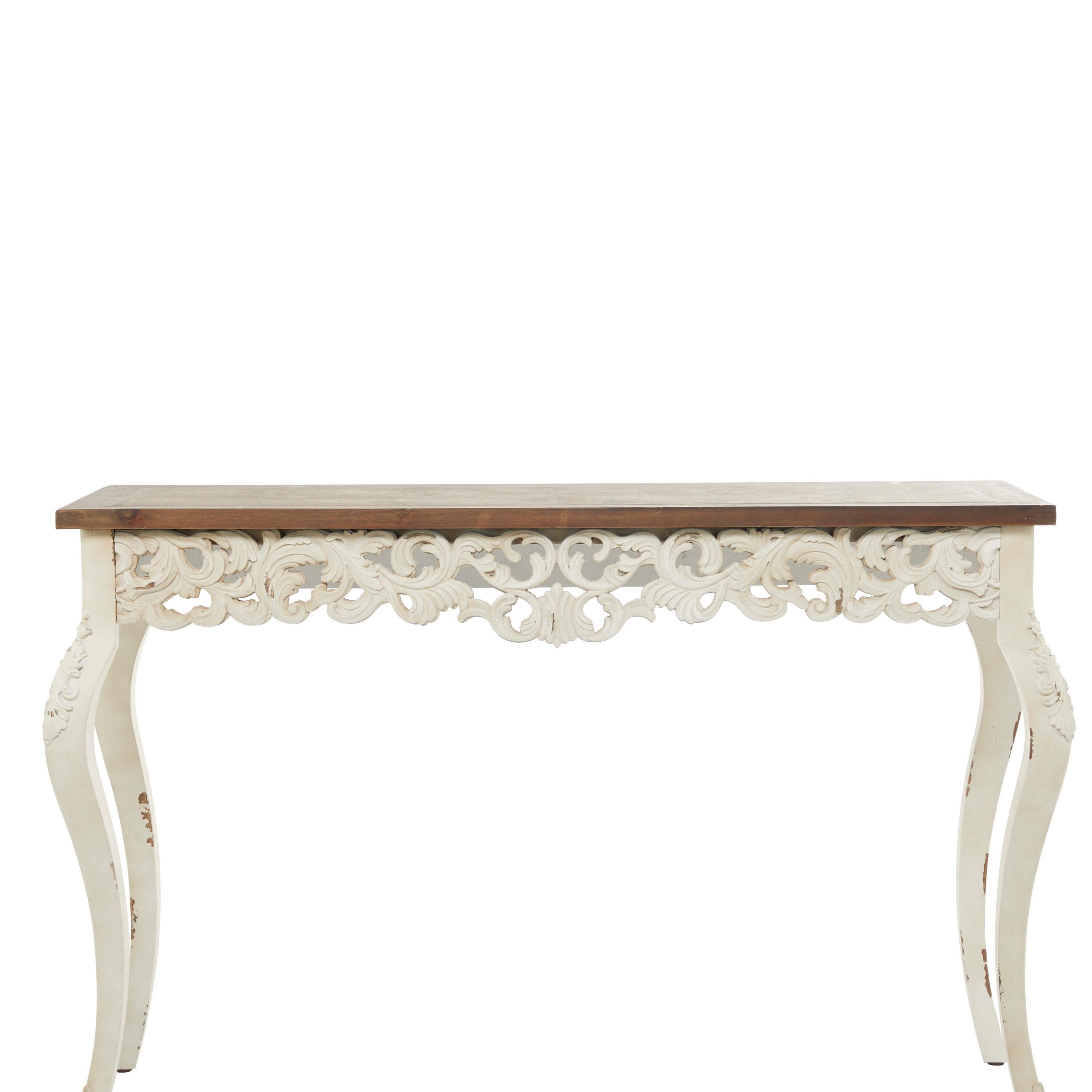 Wood Parisian Design Floral Ornate Detailing Console Table White - Olivia & May