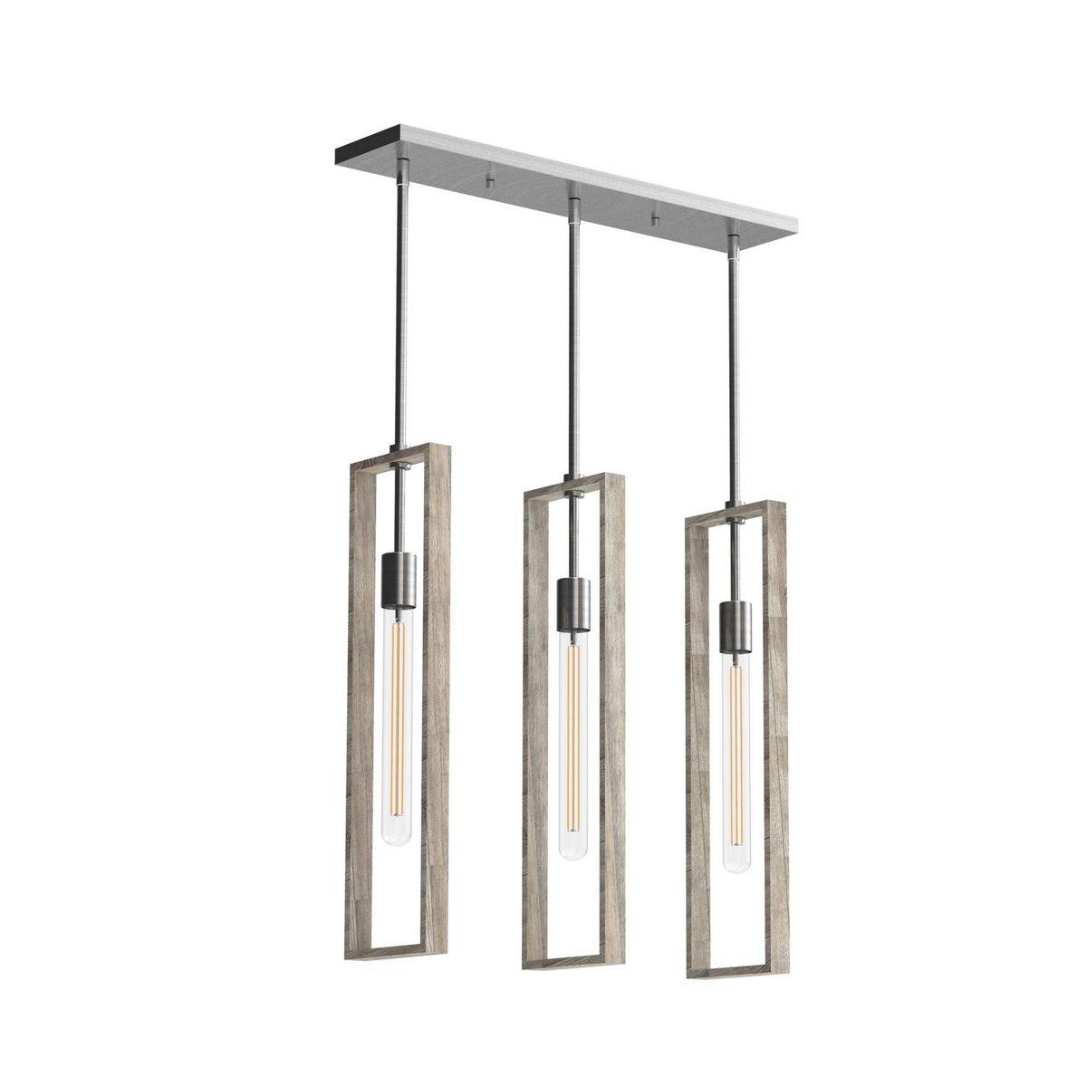 Progress Lighting Boundary 1-Light Hanging Pendant, Brushed Nickel, Grey Washed Oak, Open Frame, Design Series