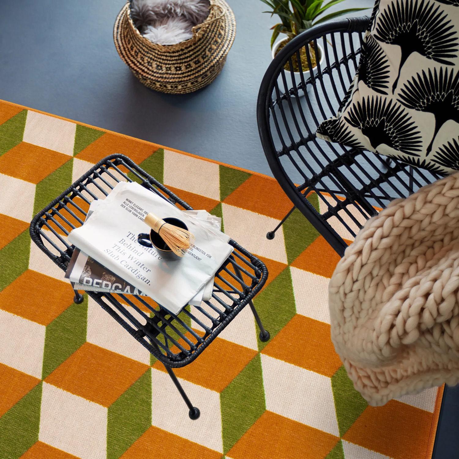 World Rug Gallery Contemporary Geometric Flatweave Indoor/Outdoor Area Rug - ORANGE 5' X 7':  Quick Dry,  UV Resistant