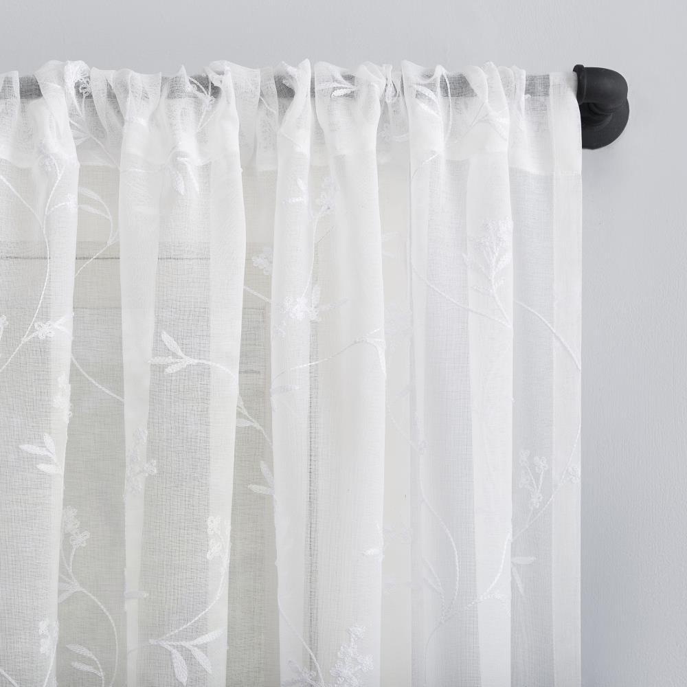 84"x50" Delia Embroidered Floral Sheer Rod Pocket Curtain Panel Ivory - No. 918: Modern Botanical Plain Weave