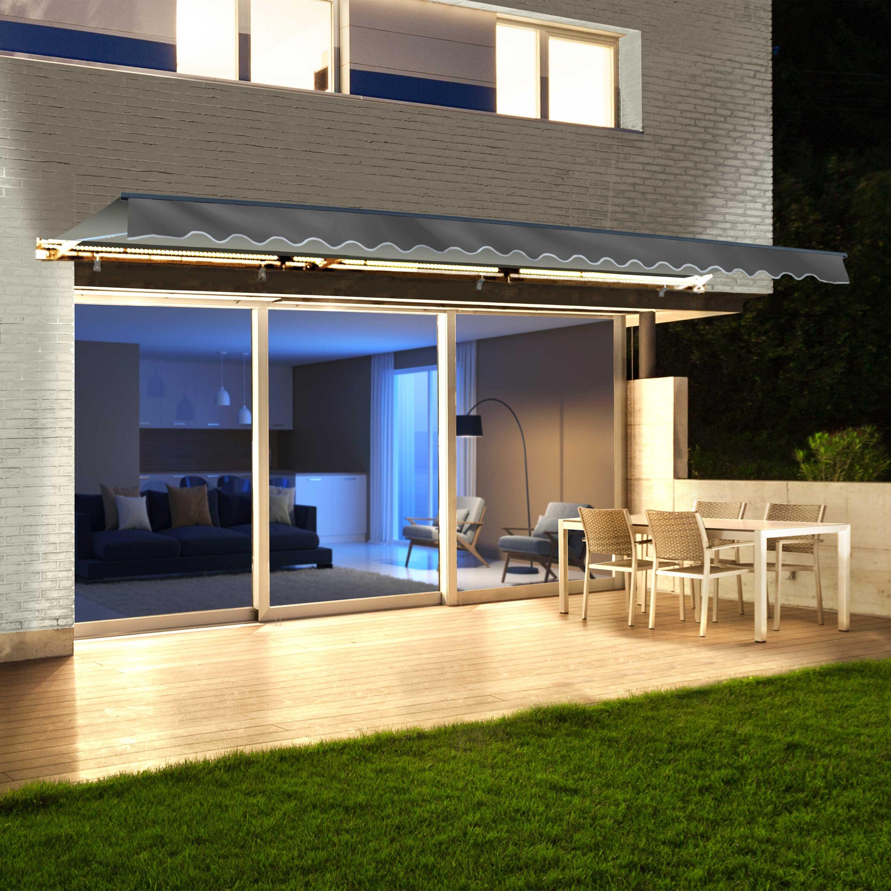 Semi-Cassette Patio Awning with LED Lights - Moroccan Collection