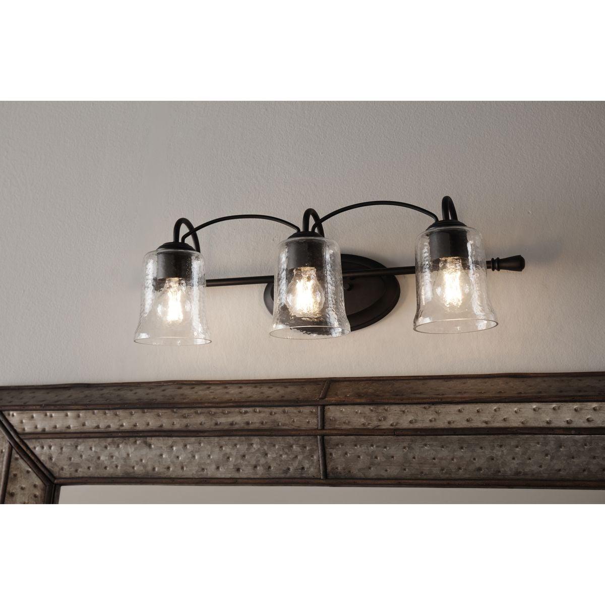Progress Lighting Bowman 3-Light Bath Light, Matte Black, Clear Chiseled Glass Shades