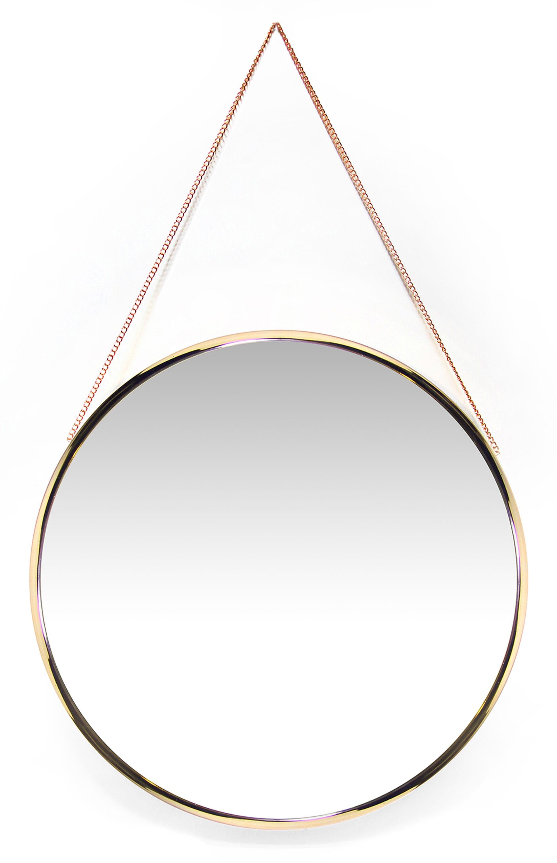 17.5" Franc Round Hanging Wall Mirror with Metal Chain Gold - Infinity Instruments: Modern Decor, No Assembly Required