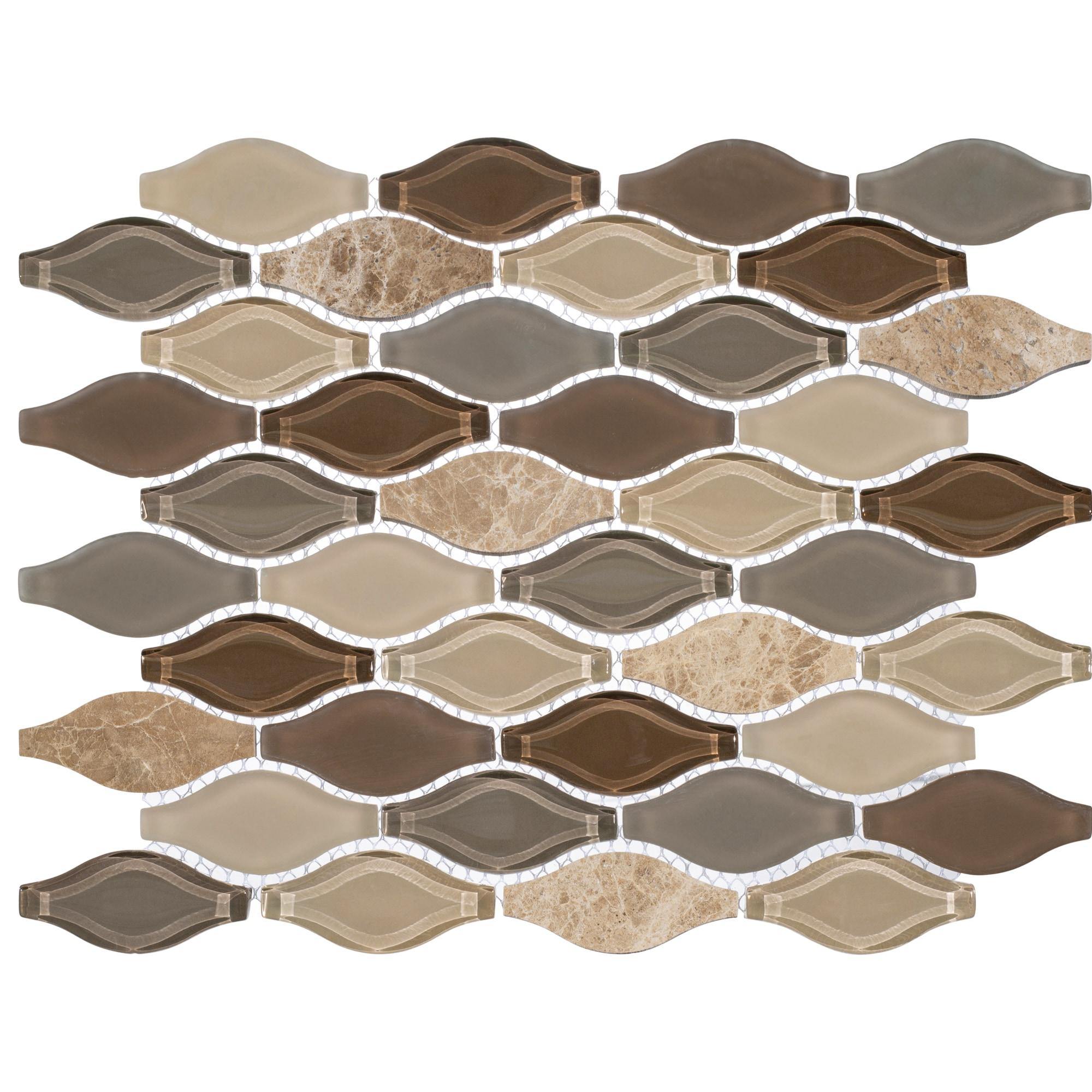Annabelle Glass and Stone Arabesque Mosaic Kitchen Backsplash, Bathroom, Shower, Pool, Wall and Floor Tile