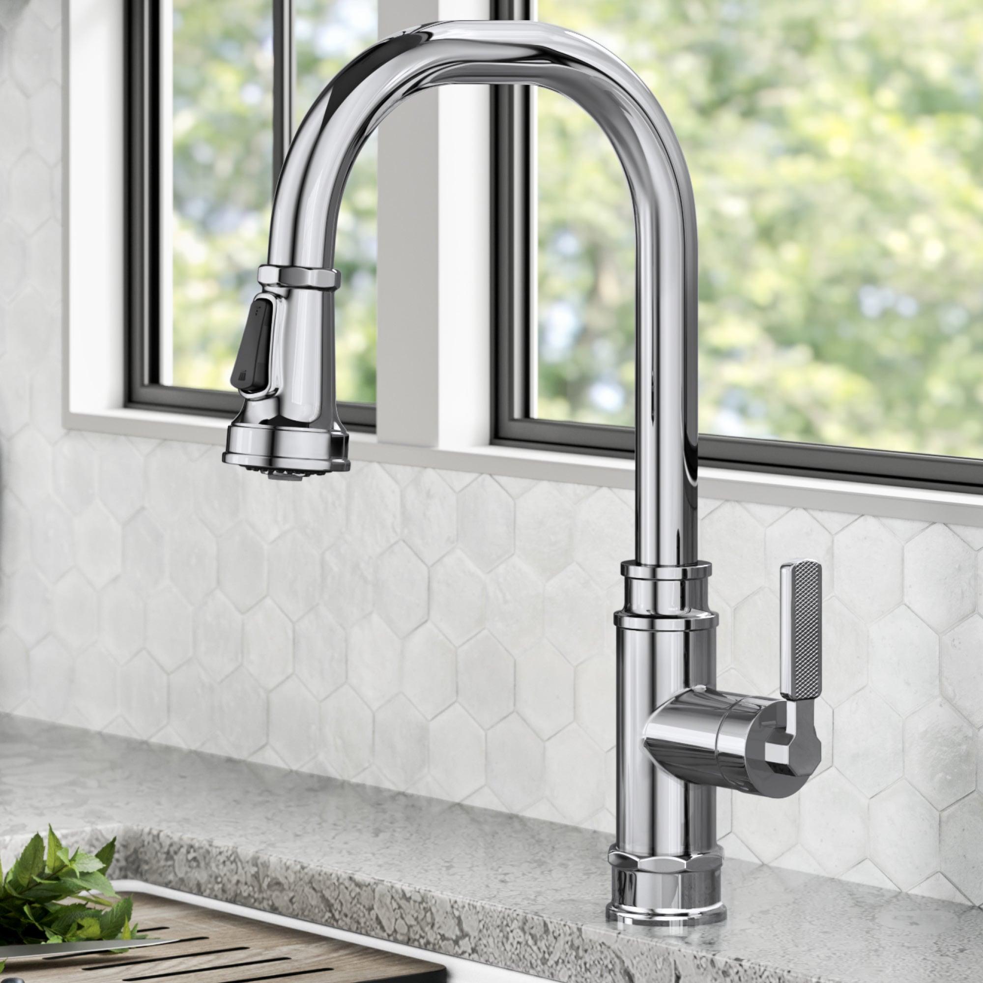 KRAUS Allyn Transitional Industrial Pull-Down Single Handle Kitchen Faucet in Chrome