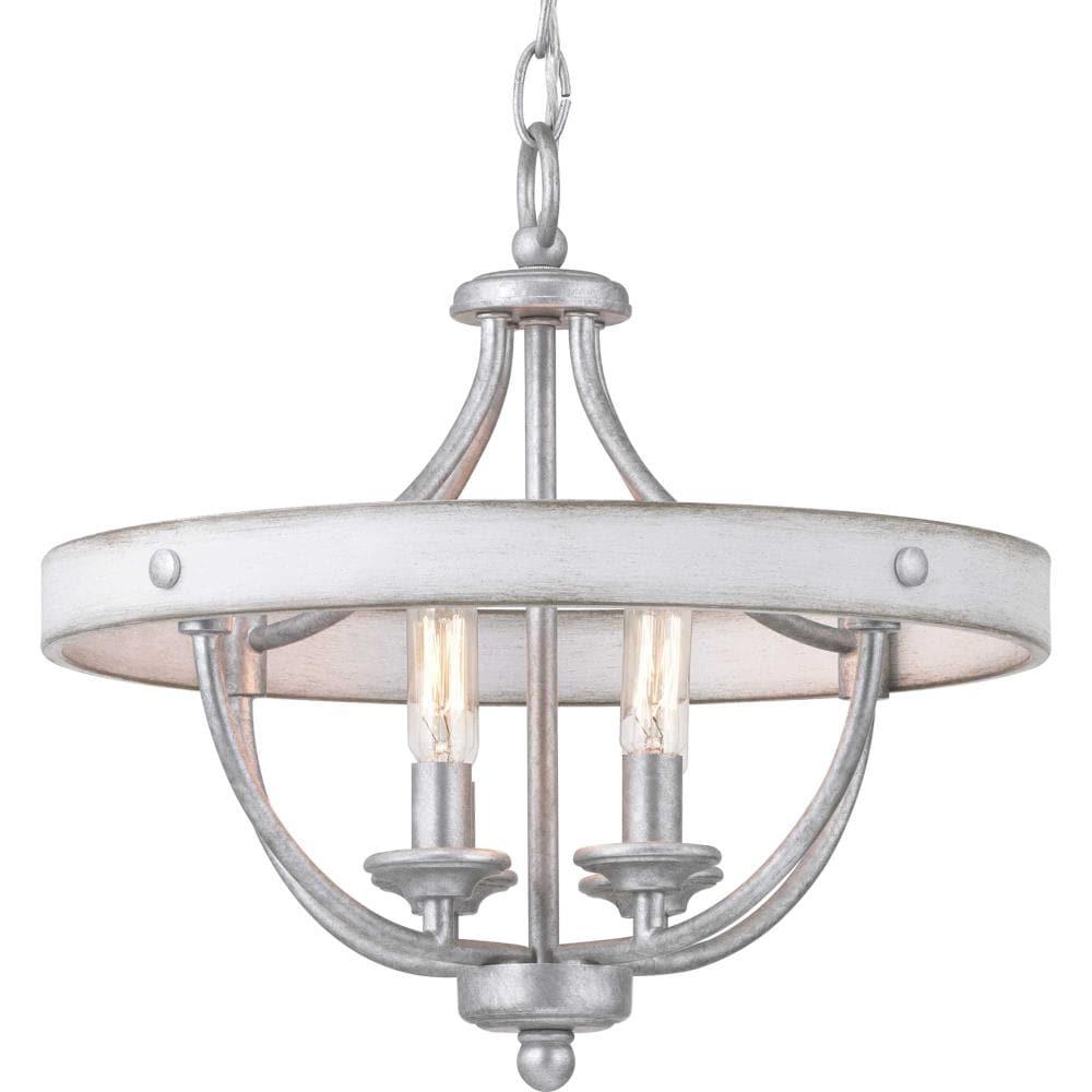 Progress Lighting Gulliver 4-Light Semi-Flush Galvanized Ceiling Light, Wood Grained Texture Shade