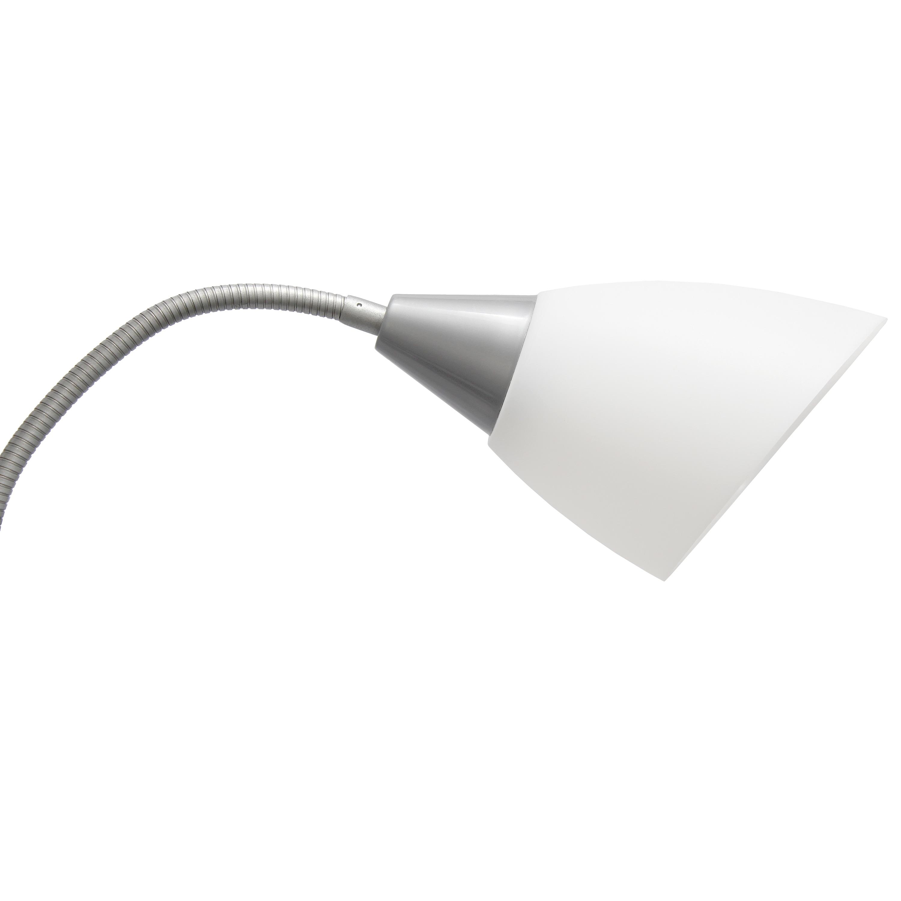 Simple Designs 67" Medusa 5-Light Adjustable Gooseneck Floor Lamp, Silver with White Shades