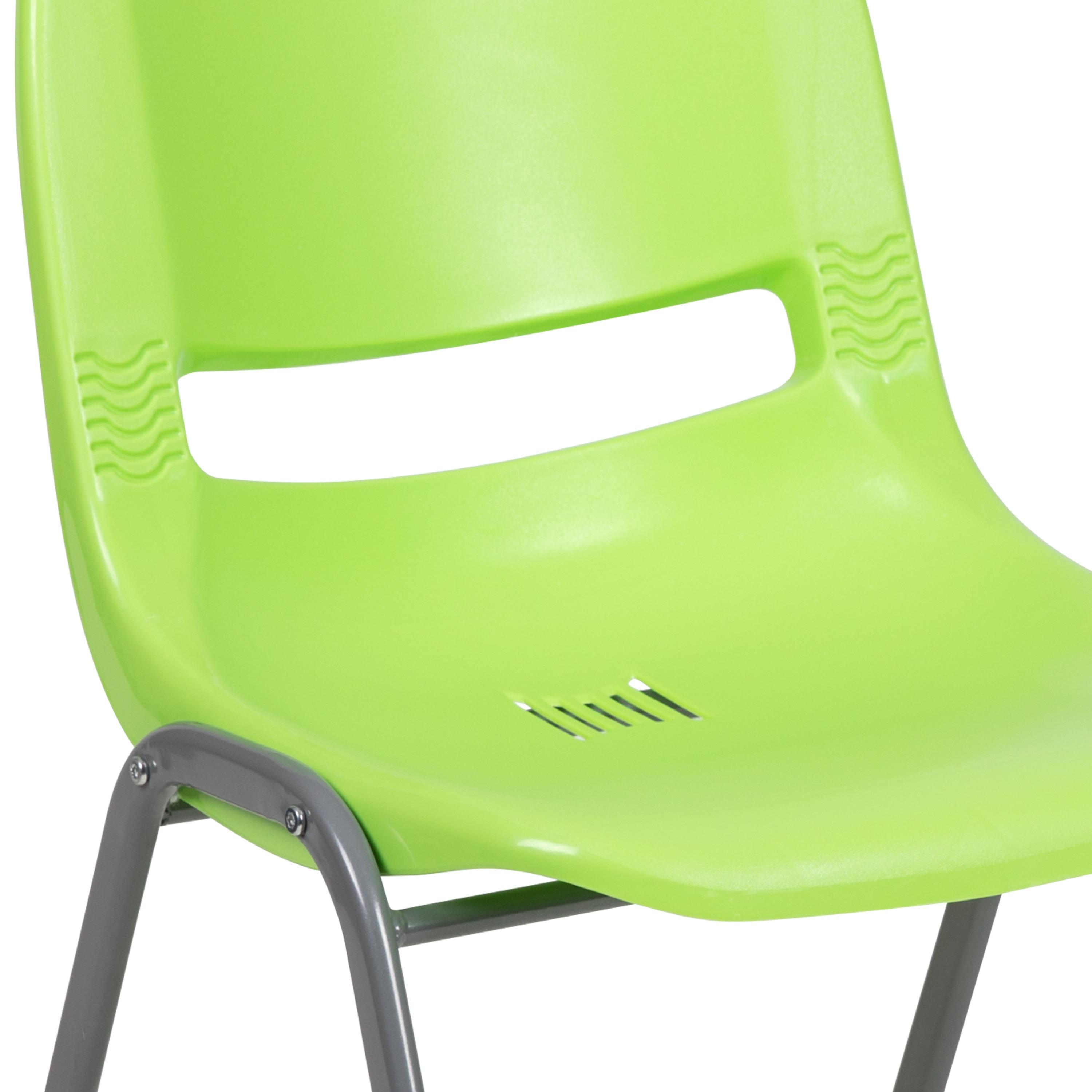 Flash Furniture HERCULES Series 5 Pack 880 lb. Capacity Green Ergonomic Shell Stack Chair with Gray Frame