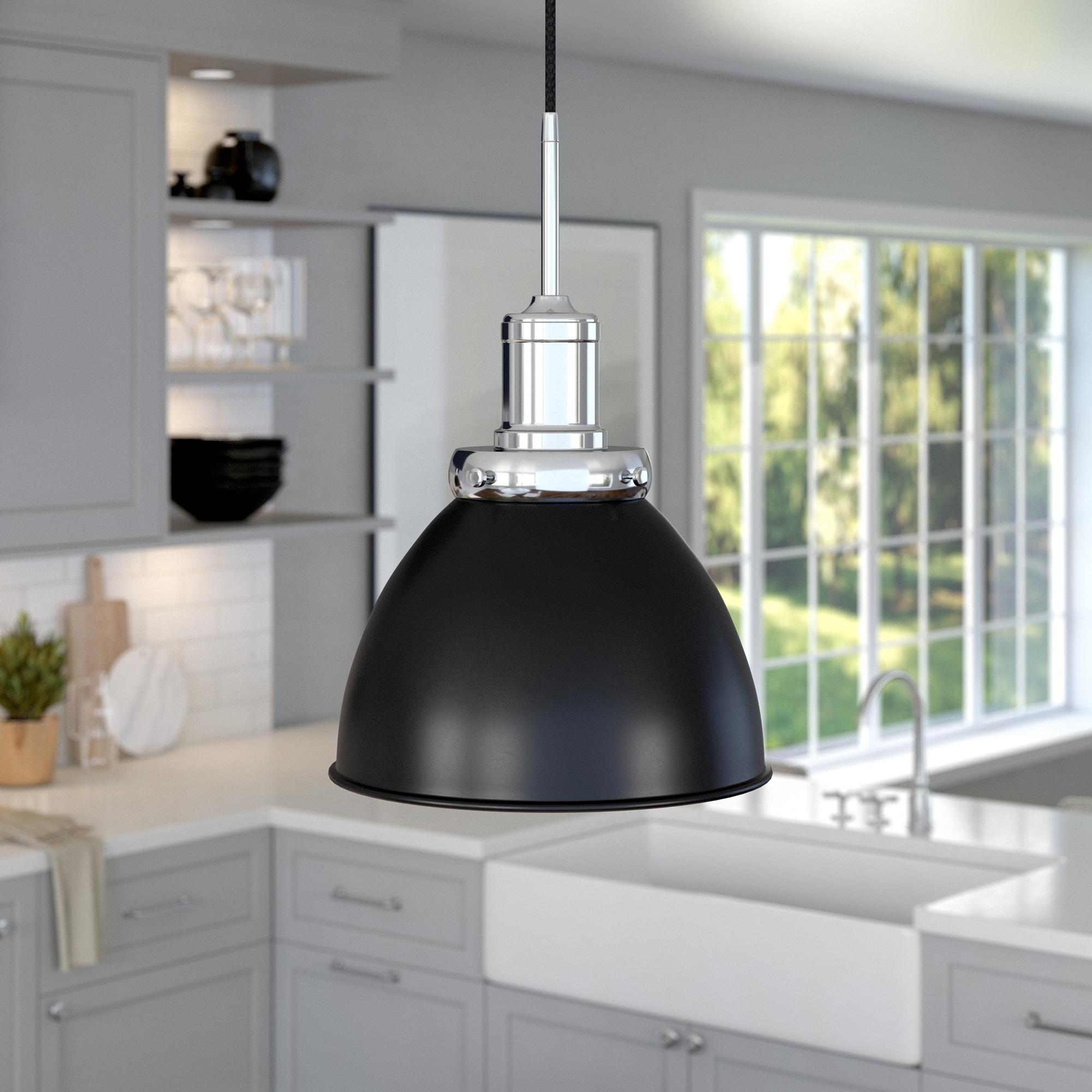 Madison 12" Blackened Bronze & Polished Nickel Metal Dome Pendant