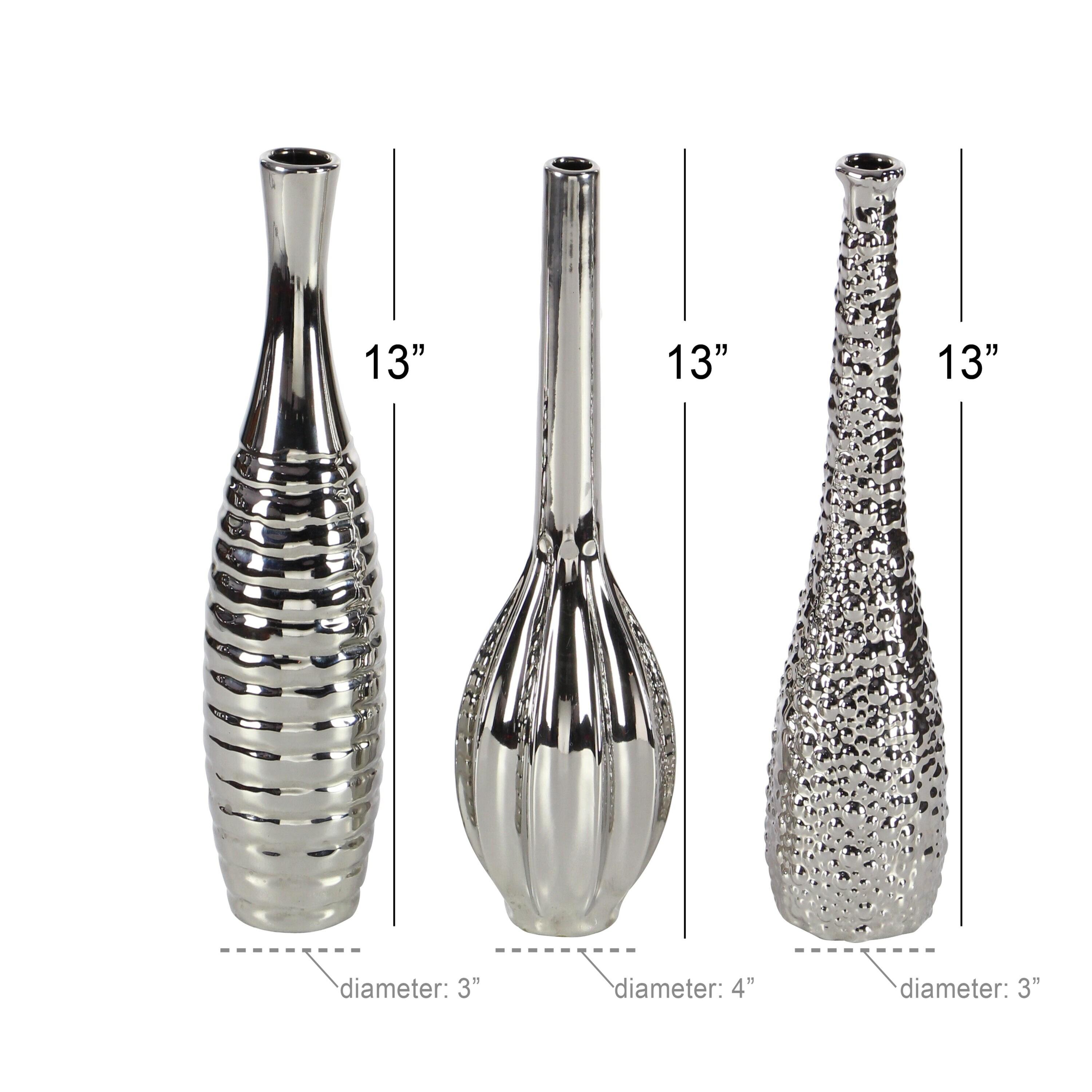 CosmoLiving by Cosmopolitan Ceramic Slim Textured Bottleneck Decorative Vase with Varying Patterns Set