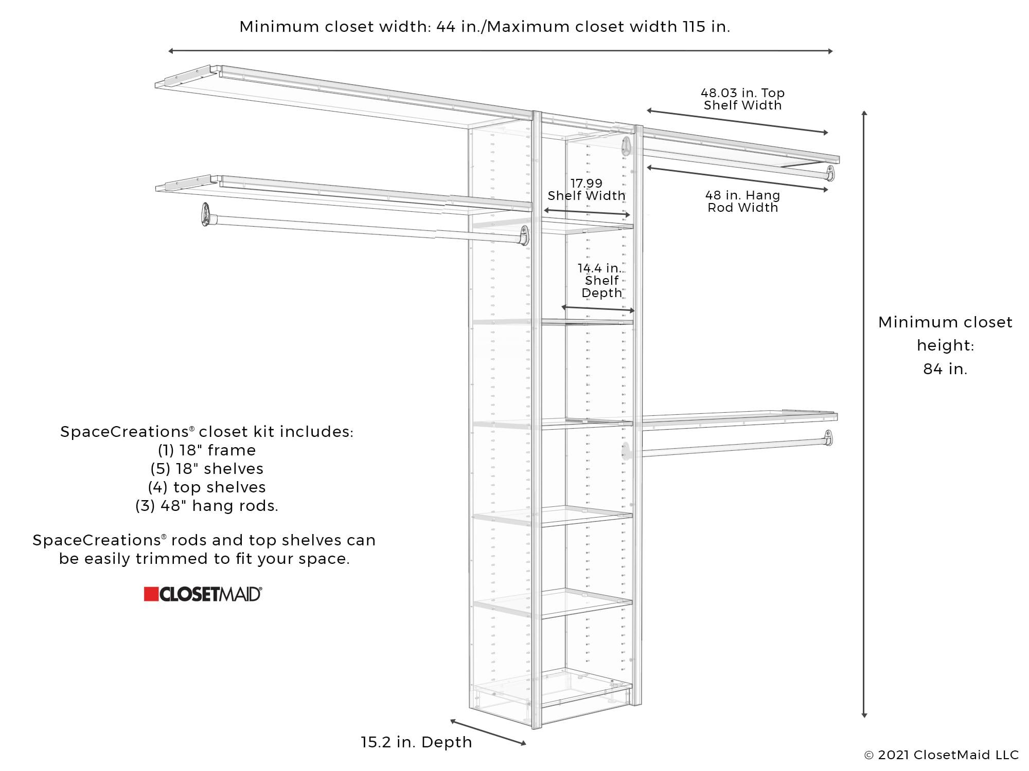 SpaceCreations 44" W - 115" W Closet System Starter Kit