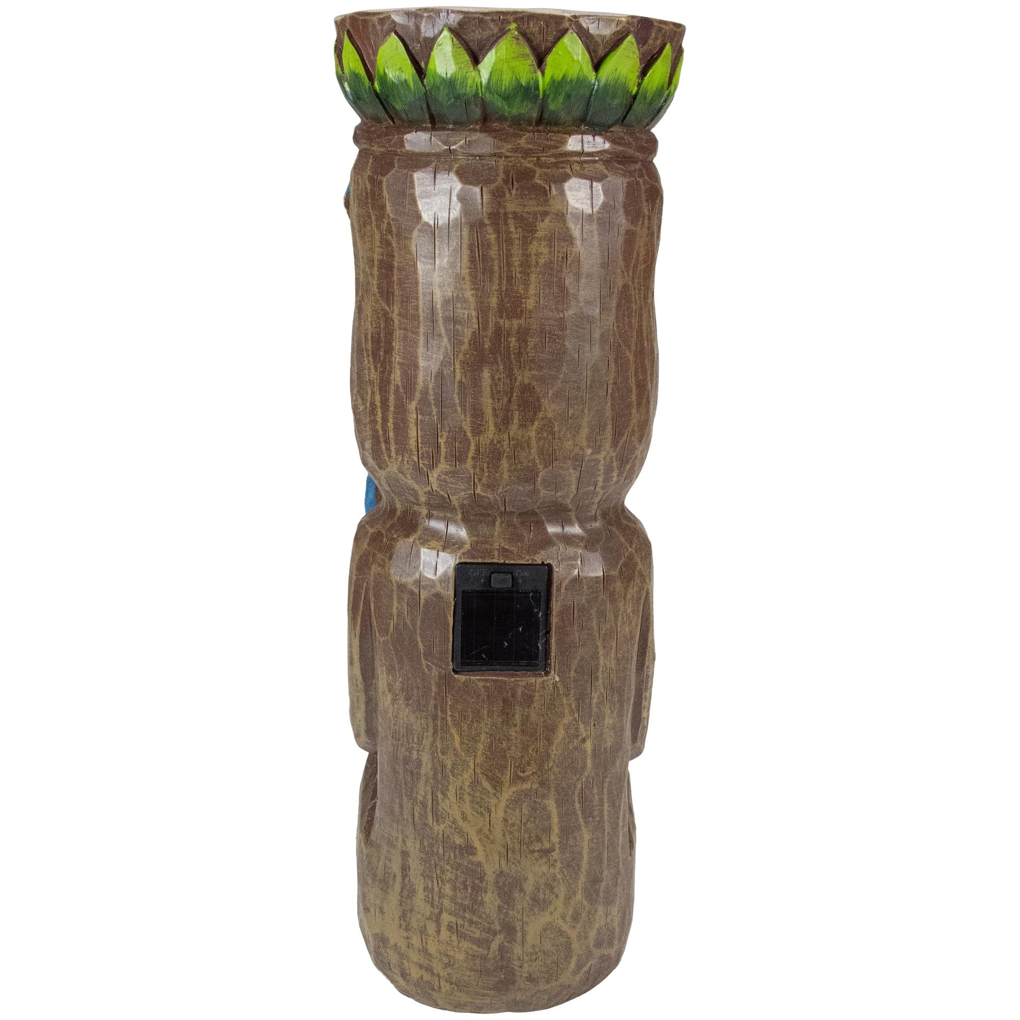 16" Solar Lighted Polynesian Outdoor Garden Tongue Out Tiki Statue