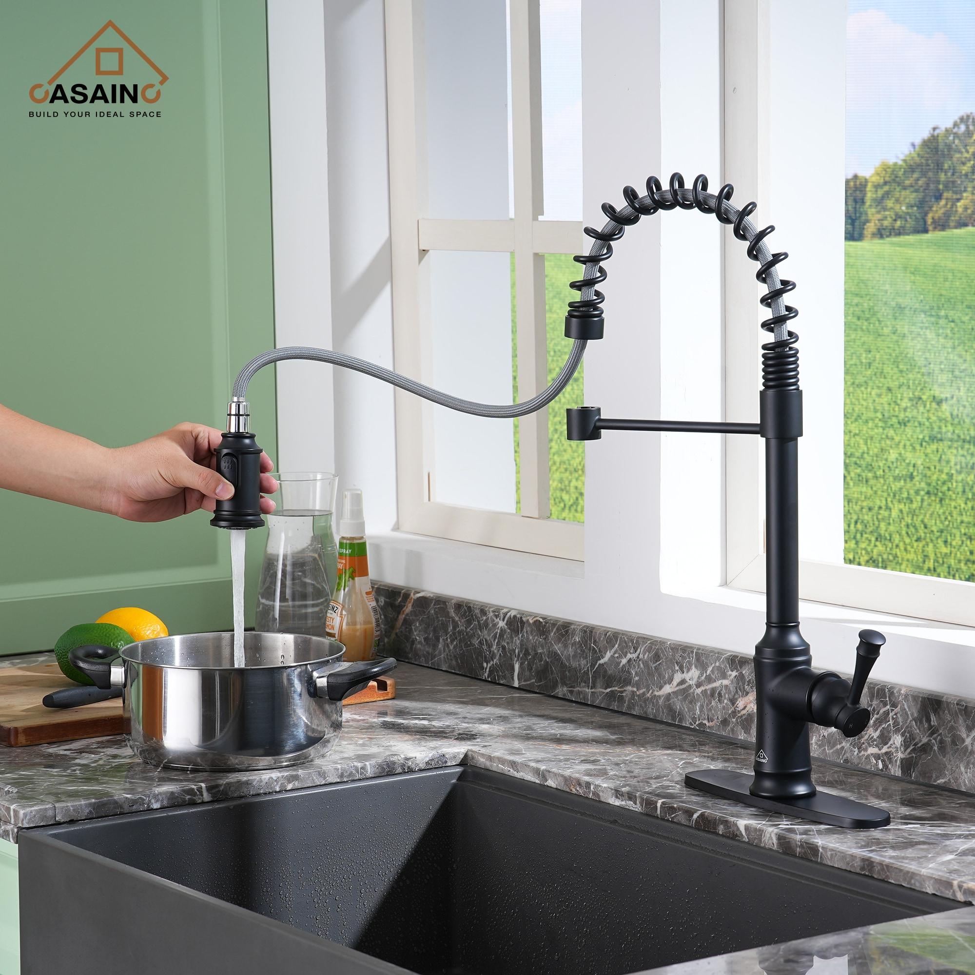 CASAINC Single-Handle Spring Pull-Down Kitchen Faucet Single Hole Faucet 1.8 GPM