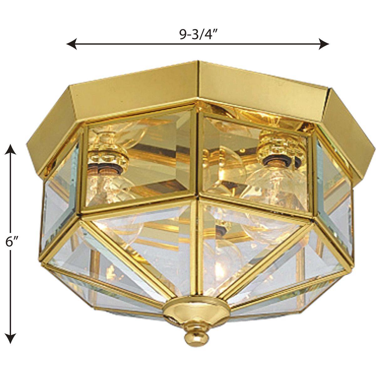 Progress Lighting, Hide-a-lite Iii, 3-Light Flush Mount, Polished Brass, Clear Beveled Glass, Traditional Styling