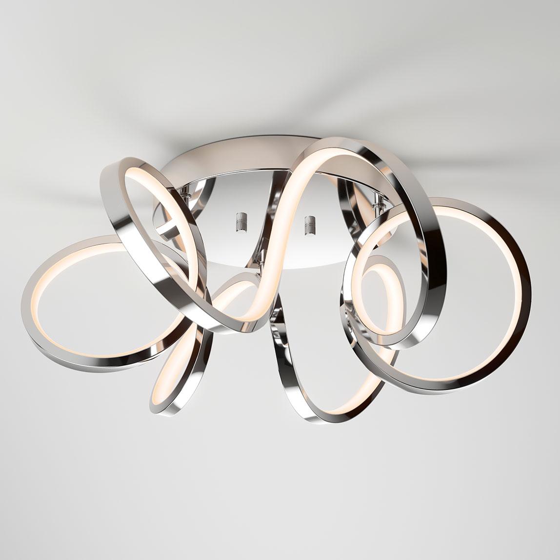 artika Swirl Ribbon 28W LED Modern Flush Mount Ceiling Light Fixture, Chrome Ideal for Bedroom, Hallway, Kitchen - 1800 Lumens 3000 Kelvin, No Bulb Required
