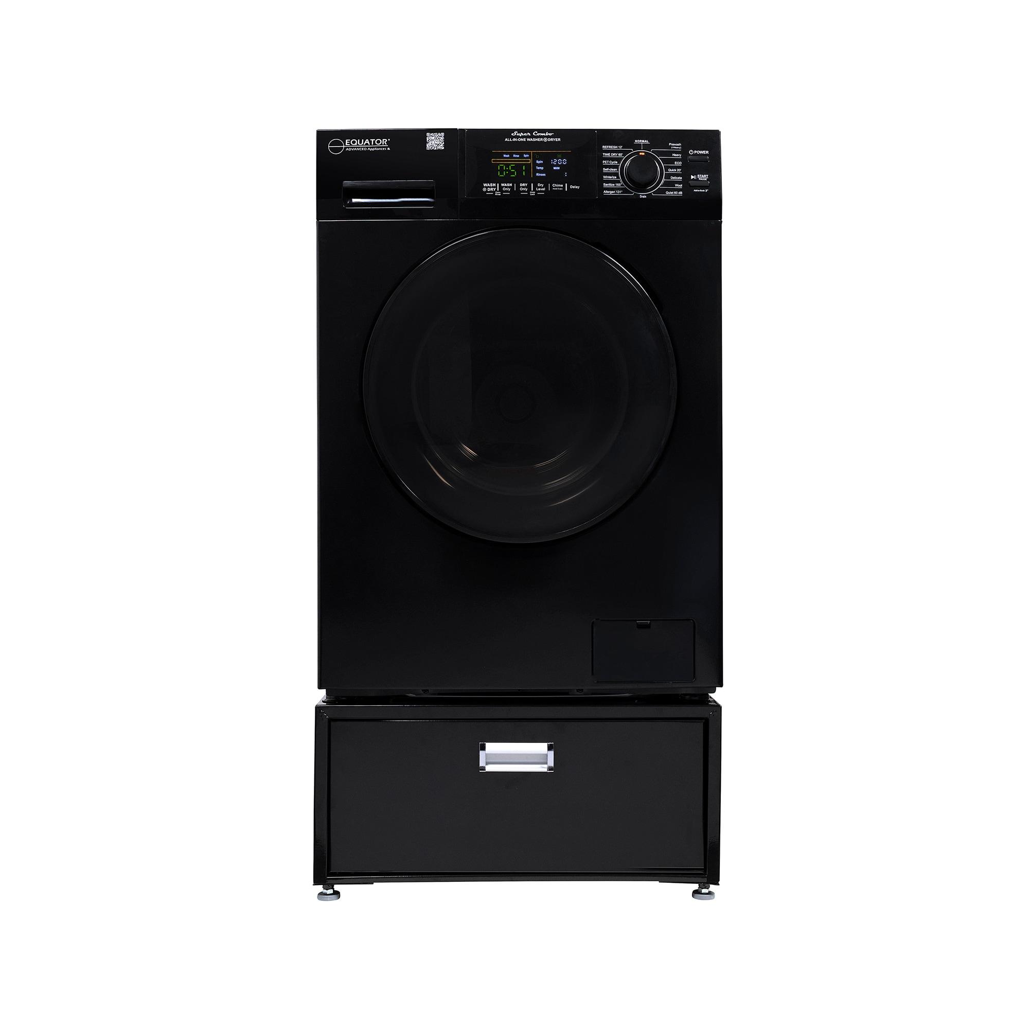 Equator Advanced Appliances All-in-one Washer Dryer Ventless FULLY BUILTIN 0-CLEARANCE 1.62cf/15lbs 110V 1400RPM with Pedestal EZ 4700 C + PDL 4455 Black
