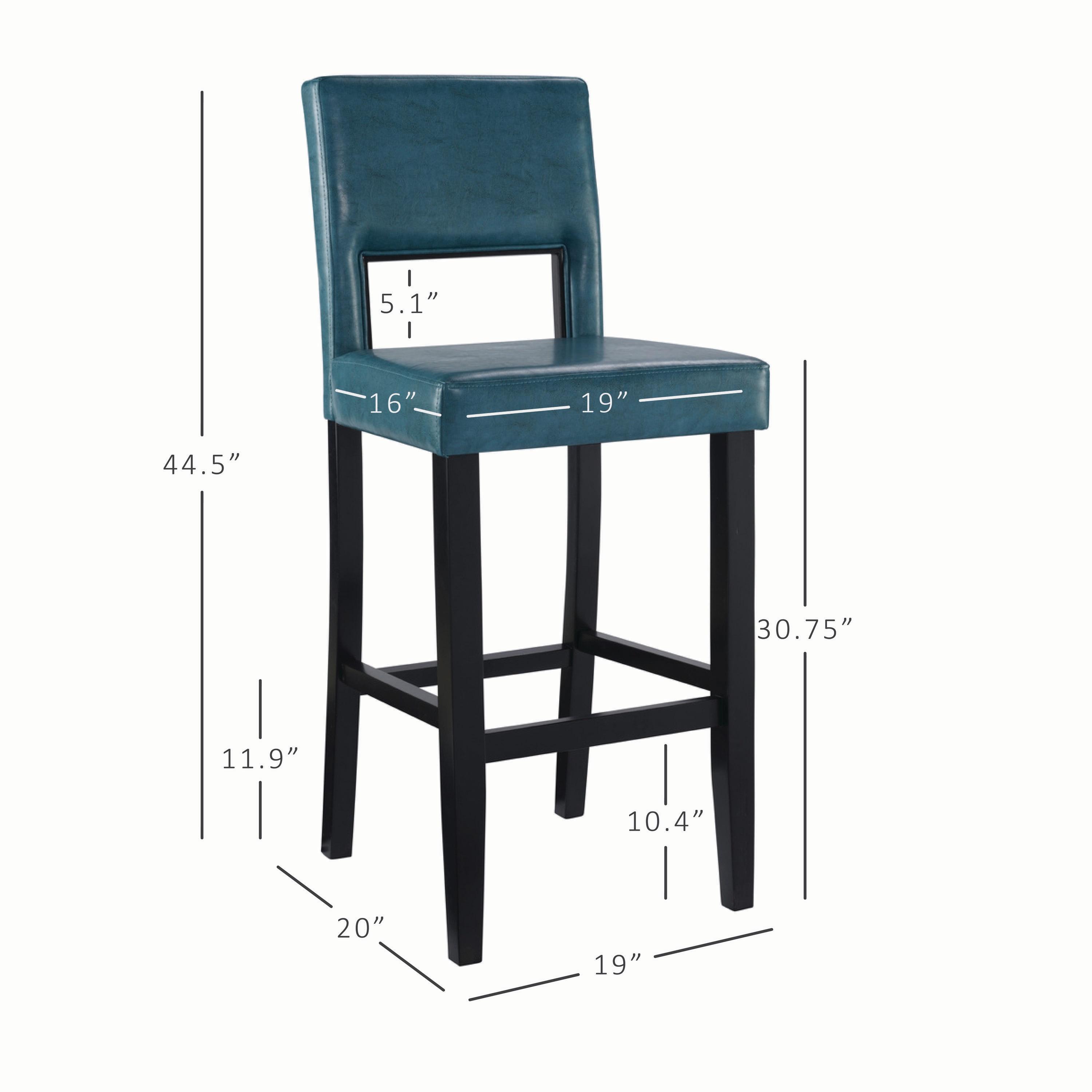 30" Vega Padded Back and Seat Faux Leather Barstool Blue - Linon: Upholstered, Rubberwood Legs, Fixed Height