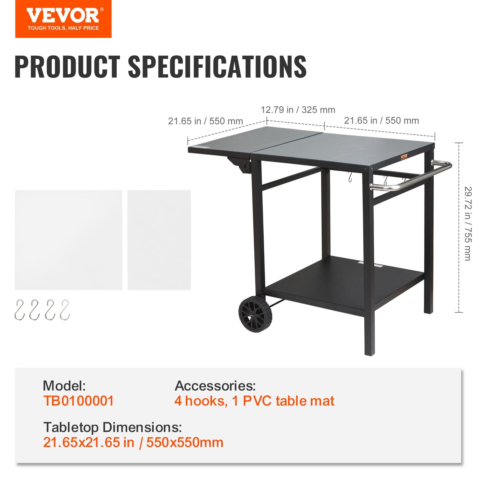 Black Iron Double-Shelf Outdoor Grill Dining Cart with Wheels