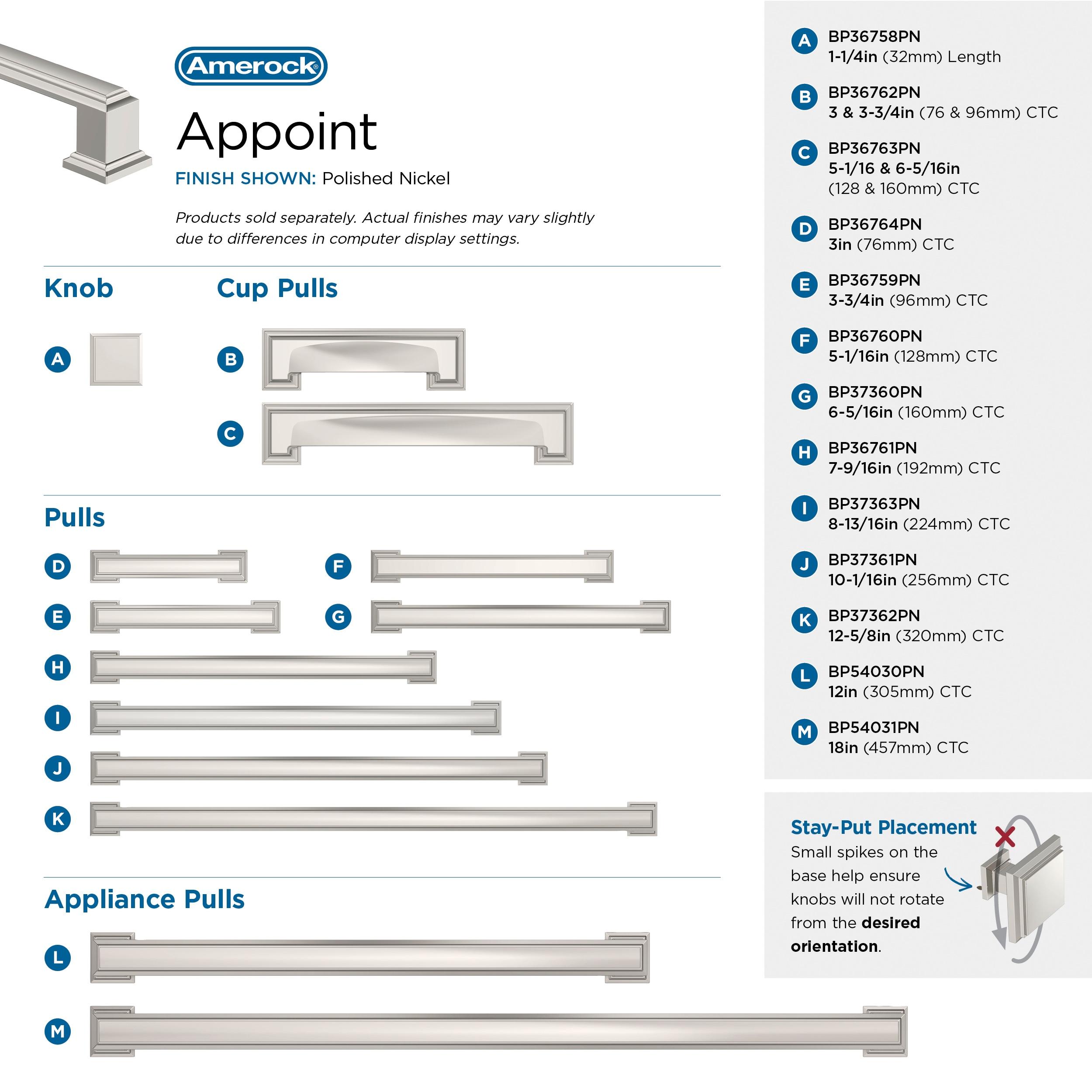 Amerock Appoint 3-3/4 inch (96mm) Center-to-Center Polished Nickel Cabinet Pull