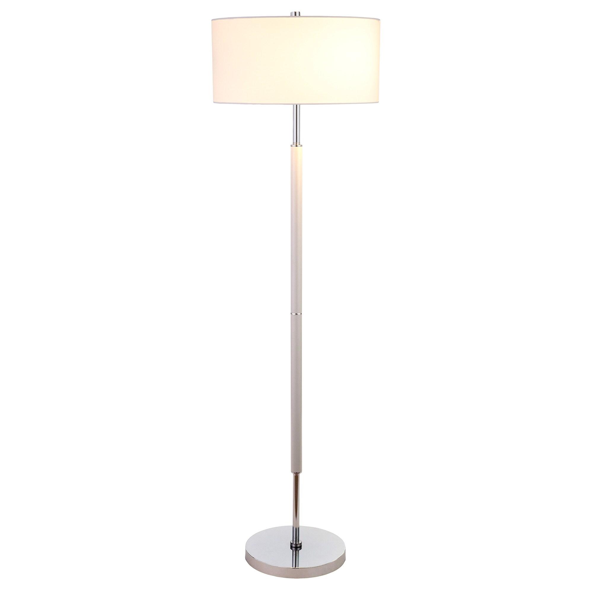 Evelyn&Zoe Simone 2-Light Floor Lamp with Fabric Shade, Cool Gray/Polished Nickel/White