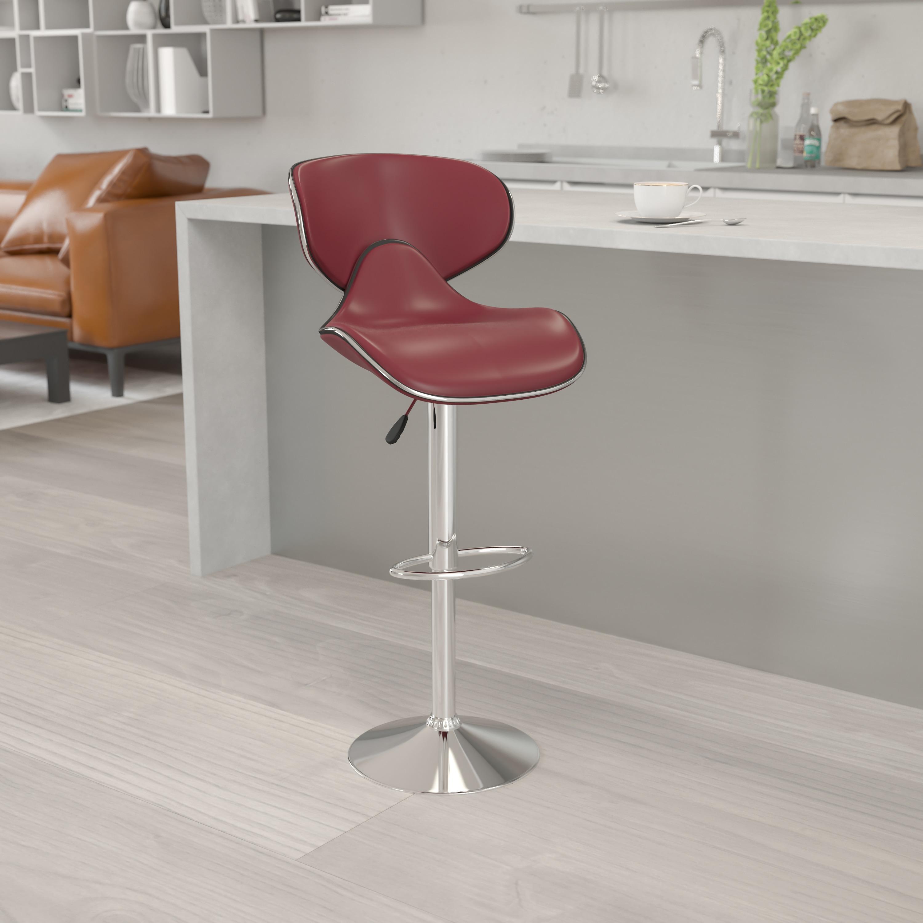 Flash Furniture Contemporary Cozy Mid-Back Burgundy Vinyl Adjustable Height Barstool with Chrome Base