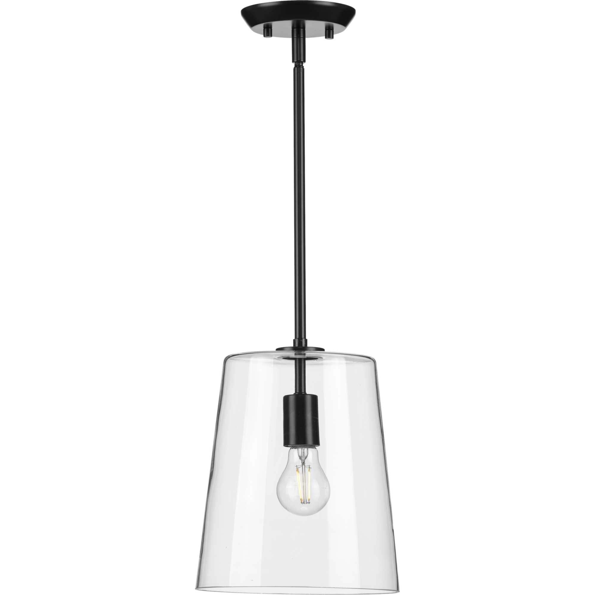 Progress Lighting, Clarion, 1-Light Pendant, Matte Black, Clear Glass Shade