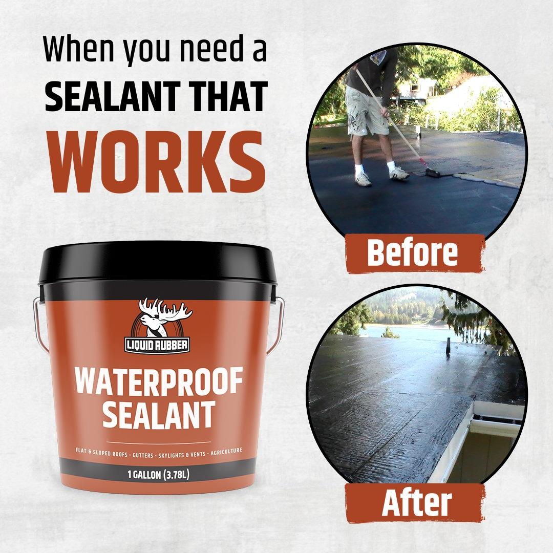 Liquid Rubber waterproofing Sealant - Multi-Surface Leak Repair Indoor and Outdoor Coating, Water-Based, Easy to Apply, Original Black, 1 Quart