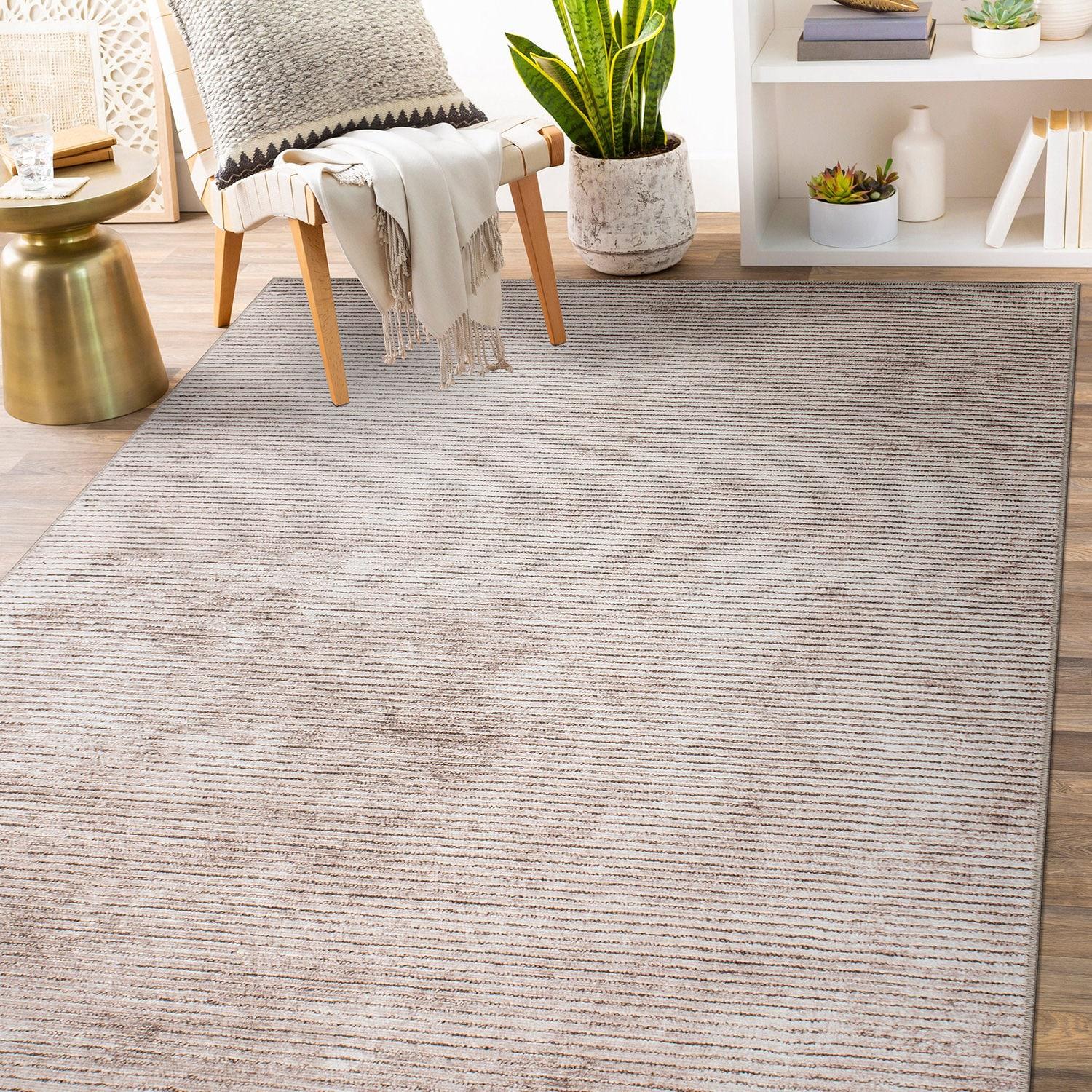 World Rug Gallery Contemporary Distressed Stripe Machine Washable 10'x14' Beige Area Rug