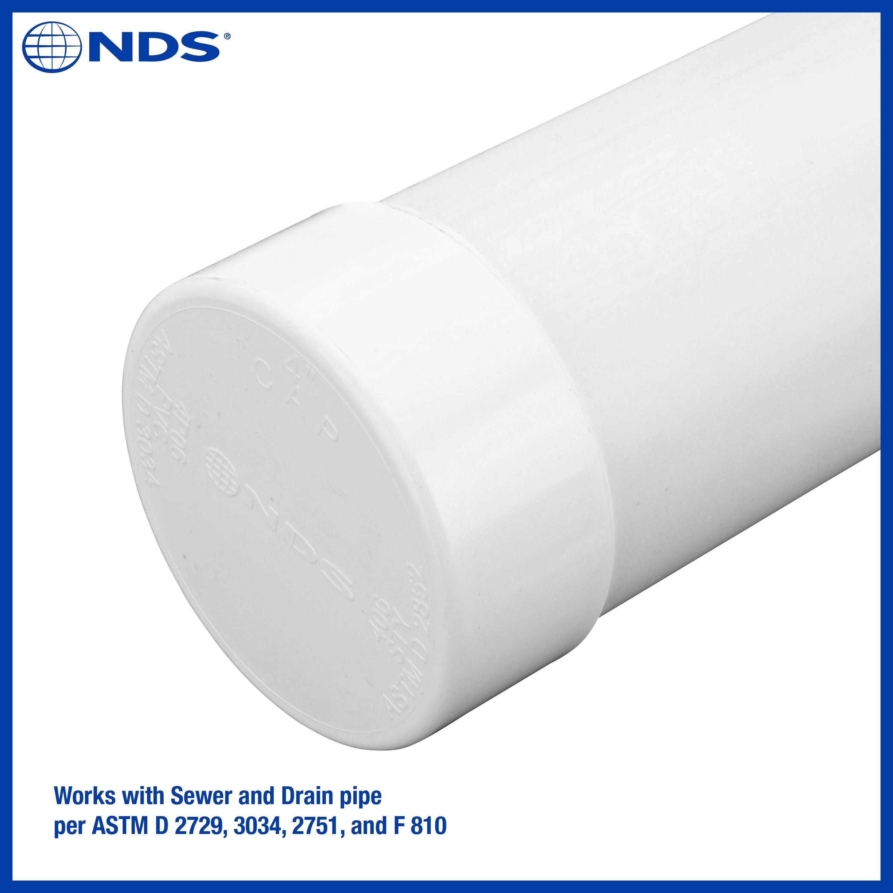 NDS 4P06 PVC SD Cap, 4-Inch, Makes Solvent-Weld Connections, for Use with 4-Inch Sewer and Drain Pipe, White