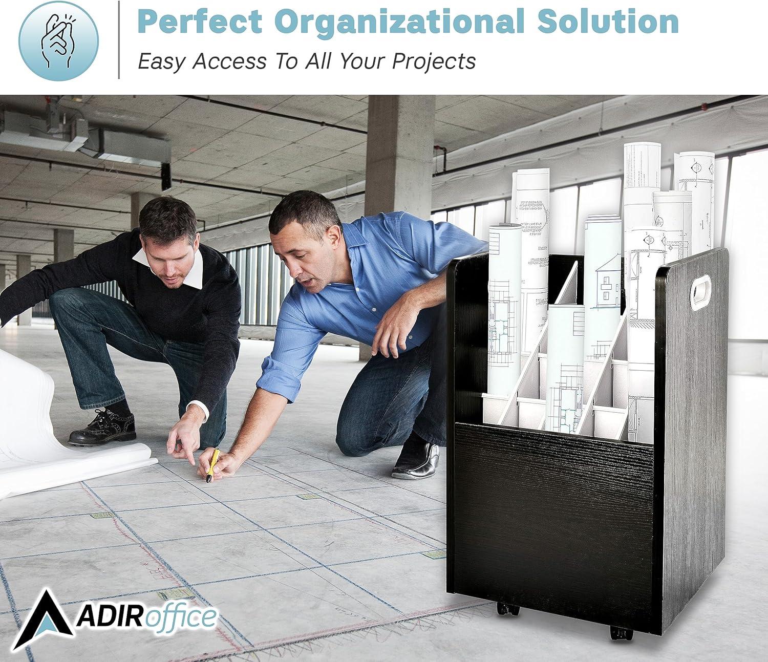 20-Slot Mobile Rolling Wood Blueprint Roll File Large Document Organizer