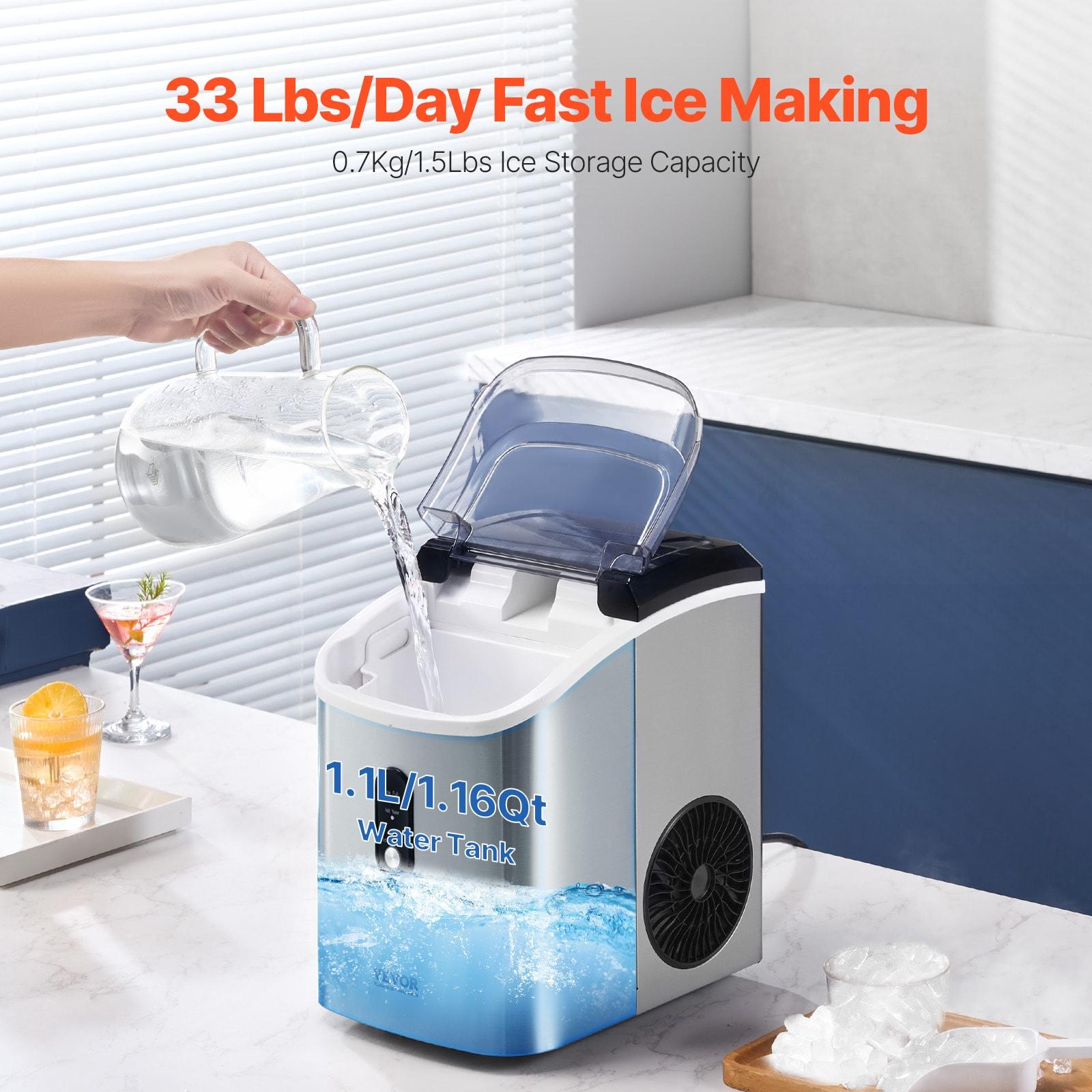 VEVOR Nugget Ice Maker, 37Lbs In 24 Hrs, Manual Auto Refill Self Cleaning Countertop Ice Maker Portable Nugget Ice Maker With Scoop And Basket