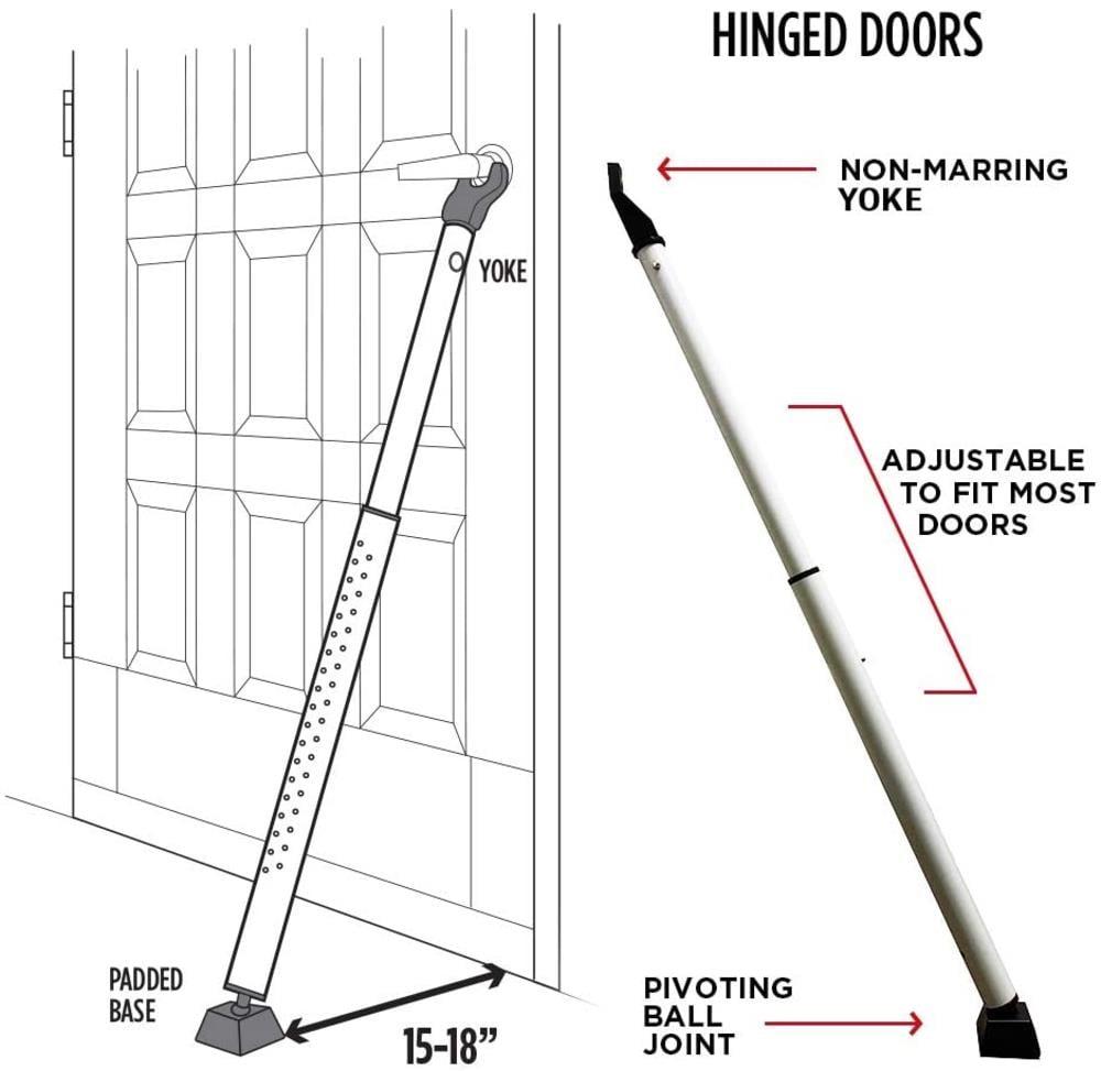 Adjustable White Steel Door Security Bar with Rubber Grip