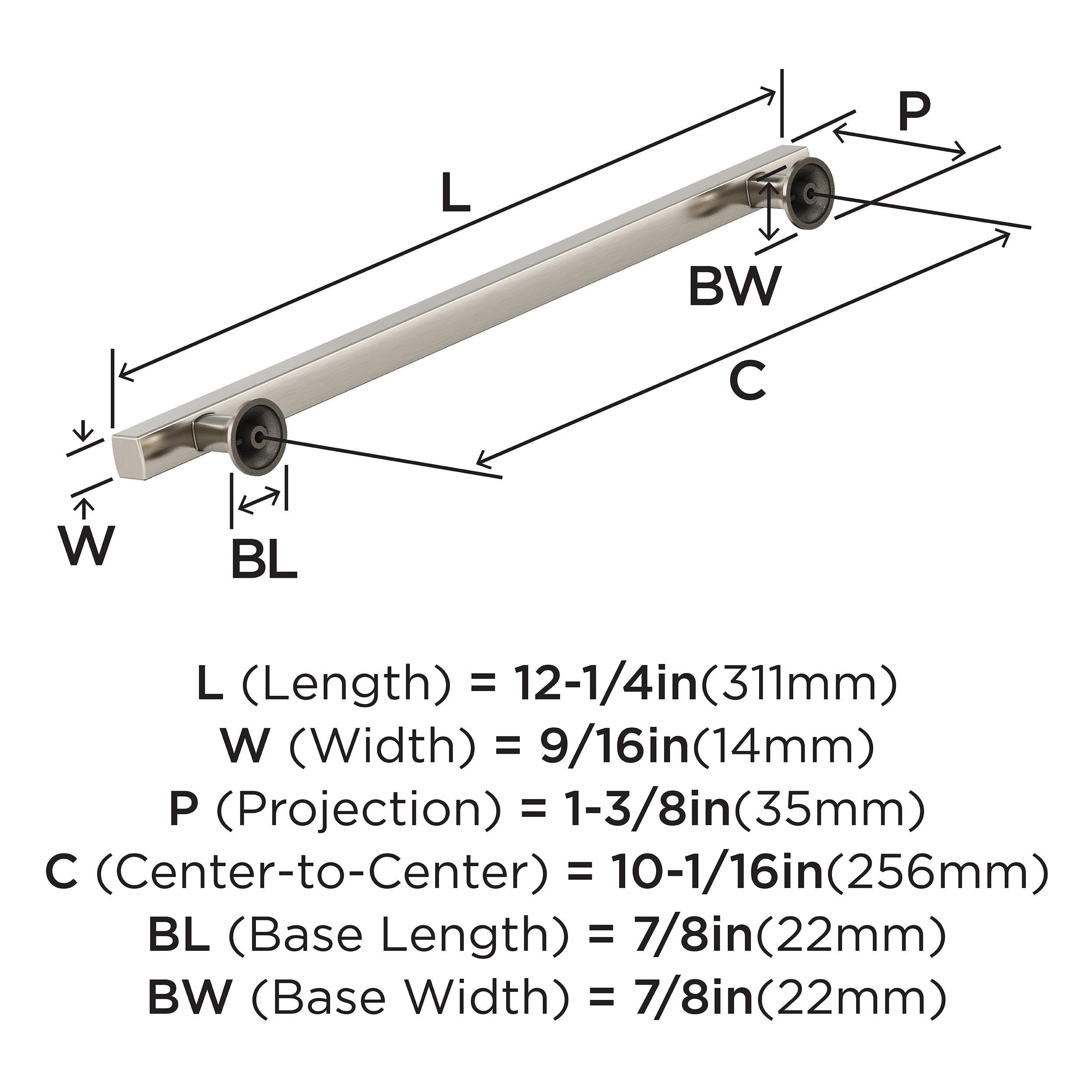 Amerock Everett 10-1/16 inch (256mm) Center-to-Center Satin Nickel Cabinet Pull